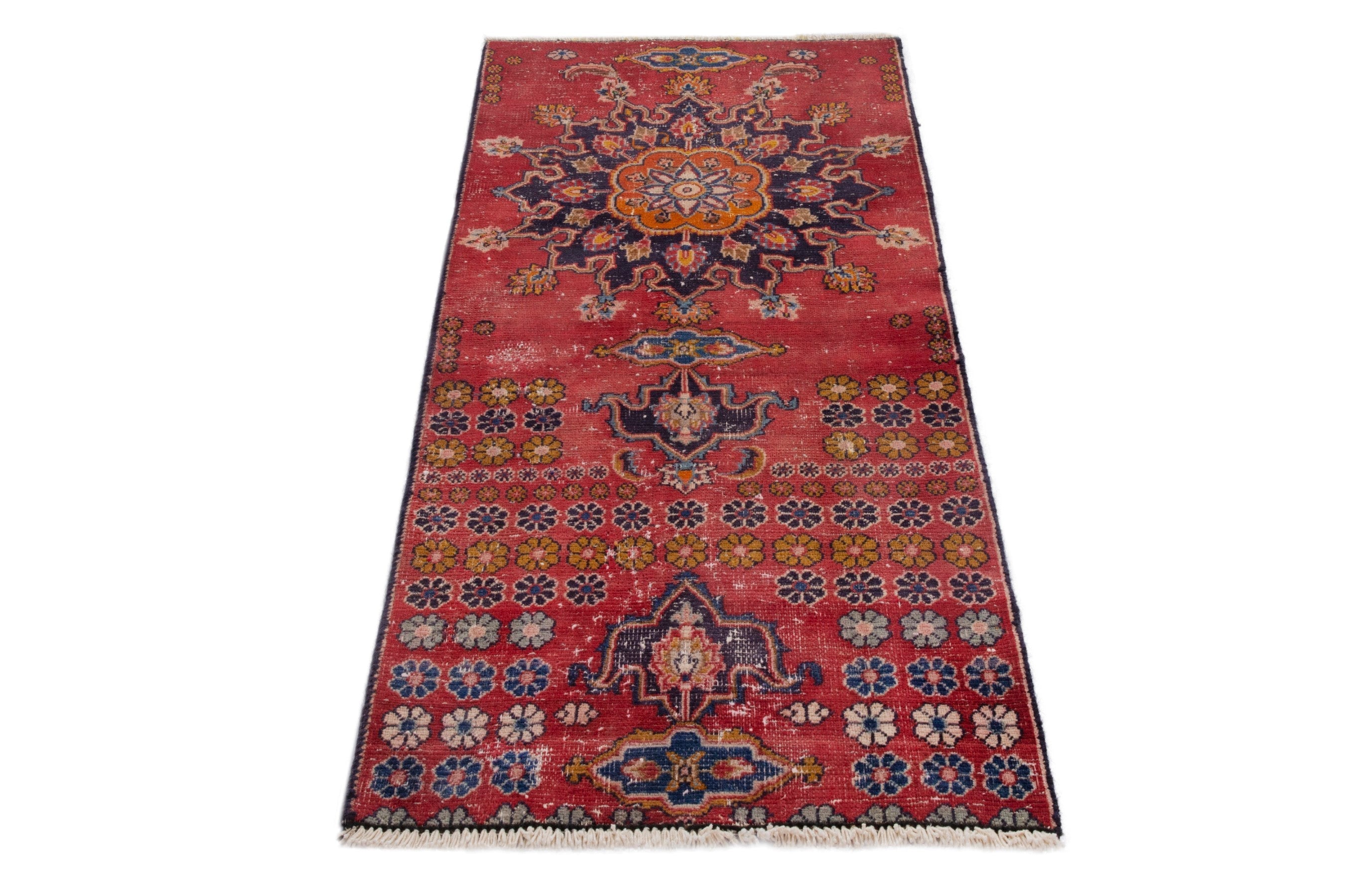 Persian Mashhad rug in deep red and dark blue, view 2 of 18