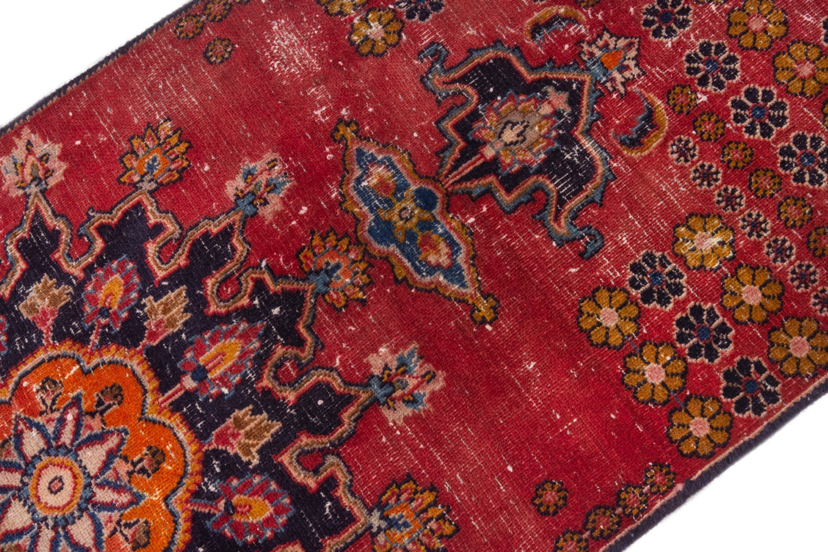 Persian Mashhad rug in deep red and dark blue, view 5 of 18