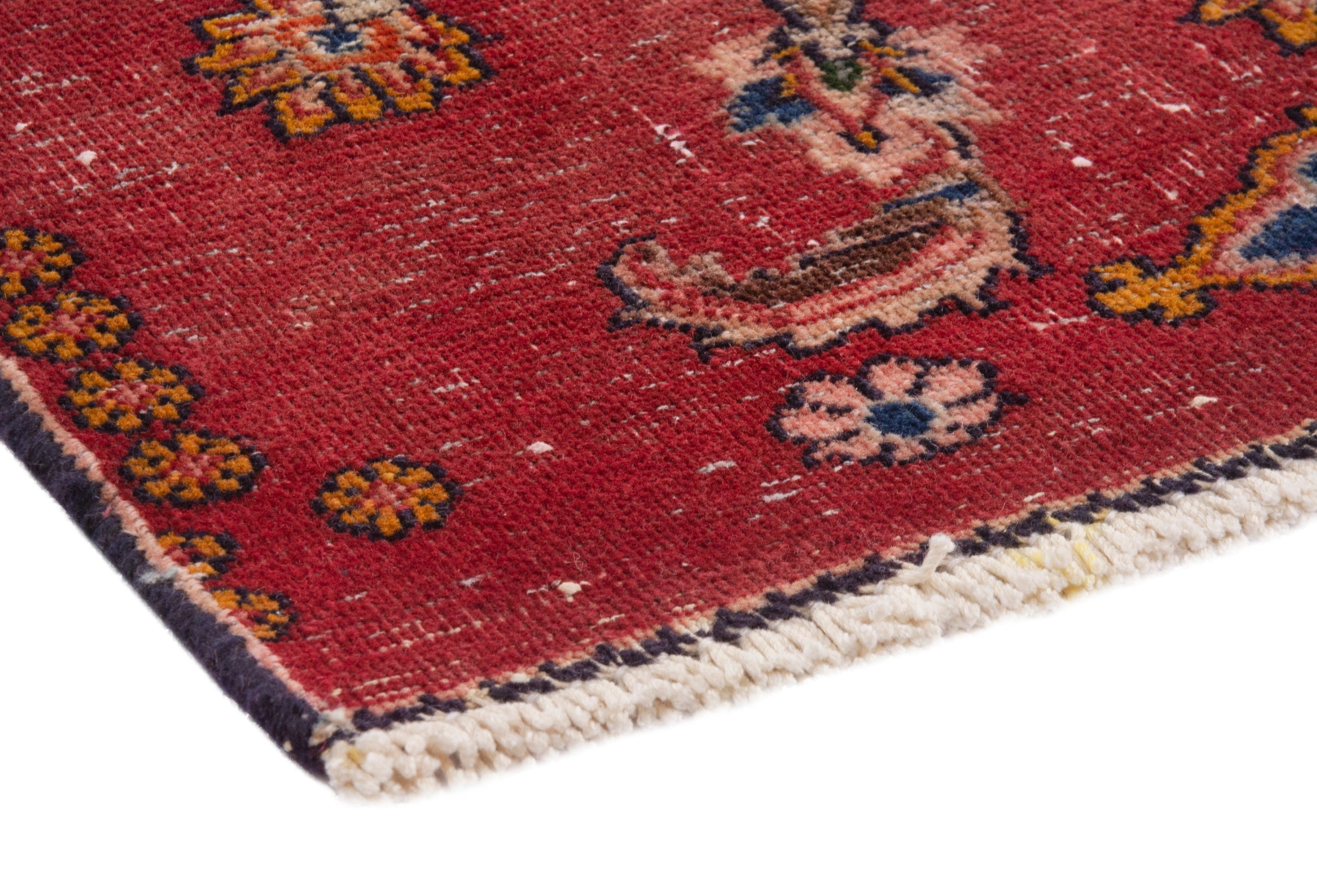 Persian Mashhad rug in deep red and dark blue, view 4 of 18