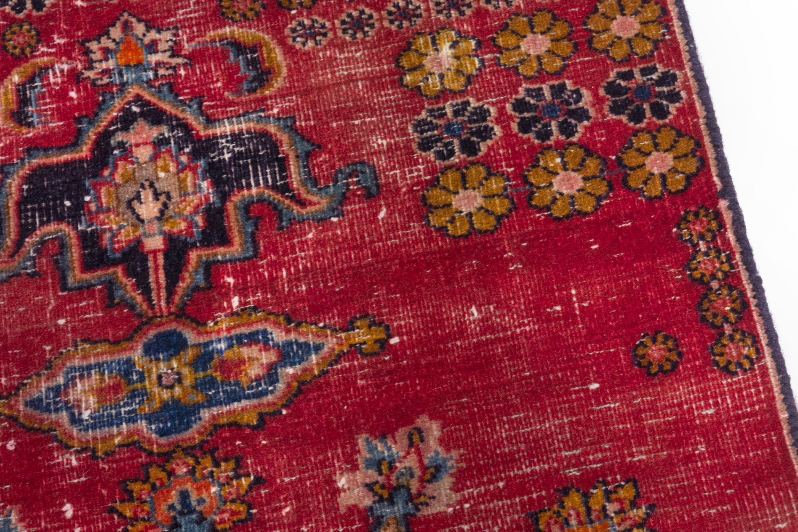 Persian Mashhad rug in deep red and dark blue, view 7 of 18