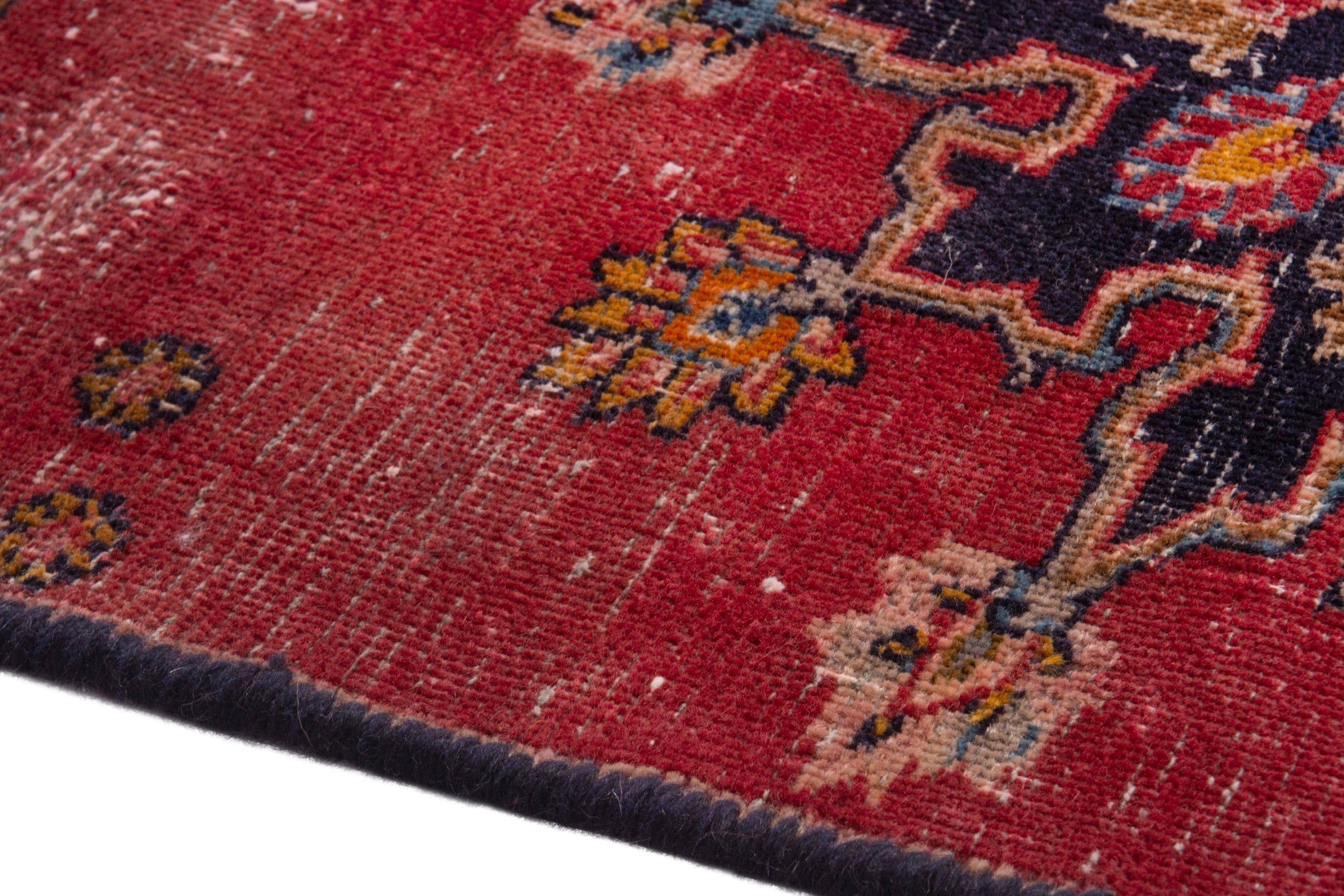 Persian Mashhad rug in deep red and dark blue, view 6 of 18