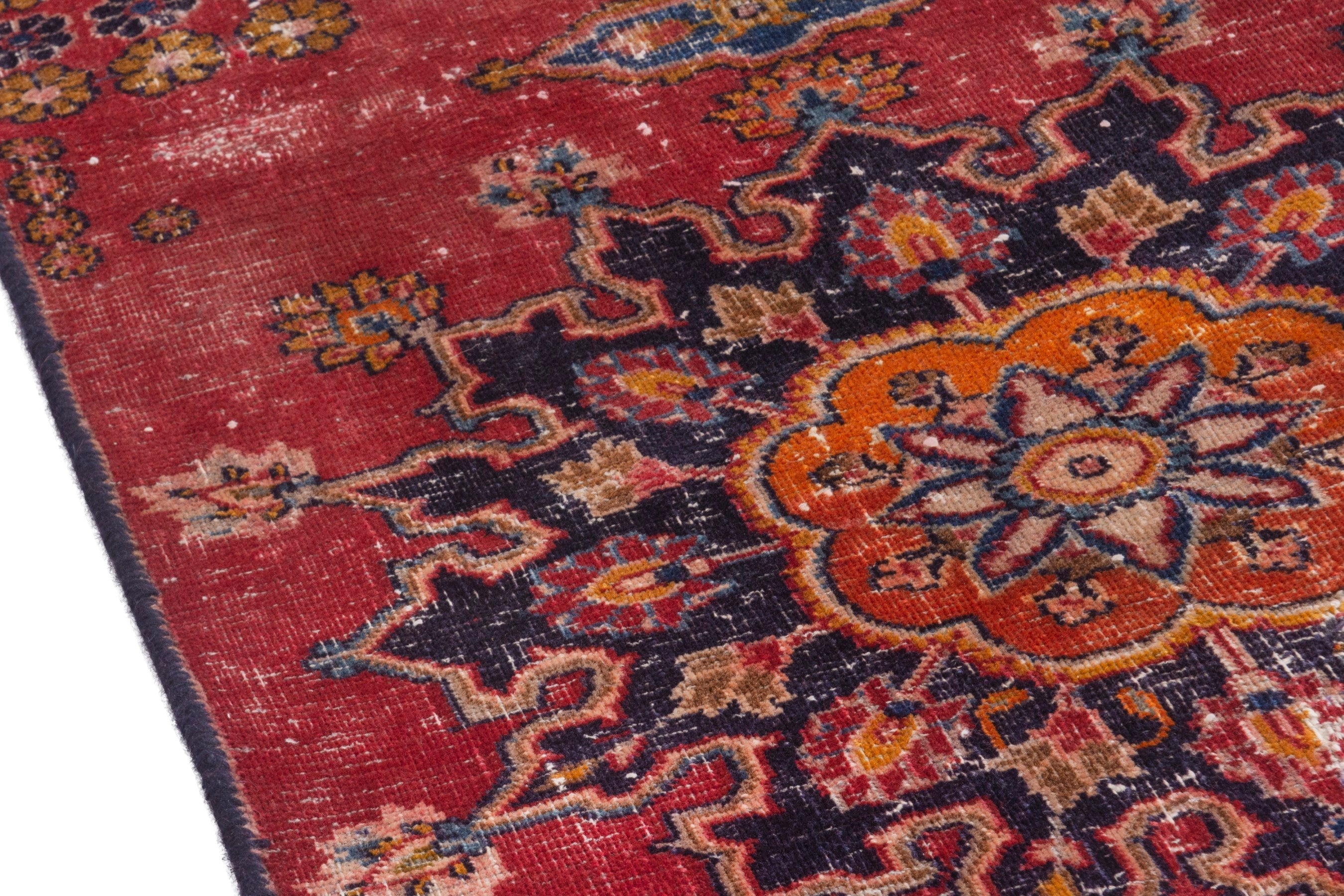 Persian Mashhad rug in deep red and dark blue, view 8 of 18