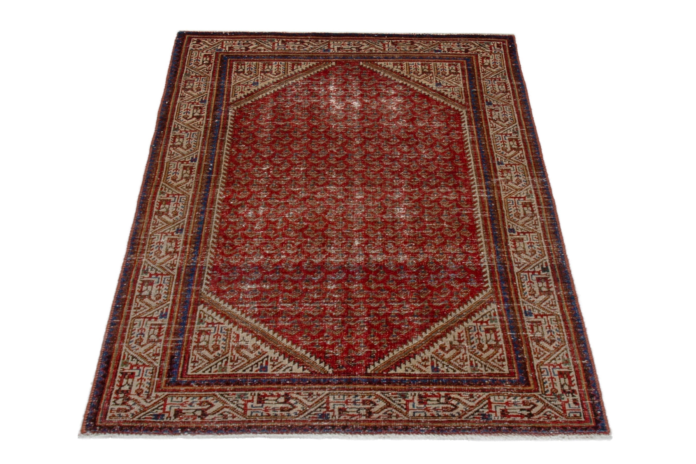 Persian Arak accent rug in deep red and cream, view 2 of 18