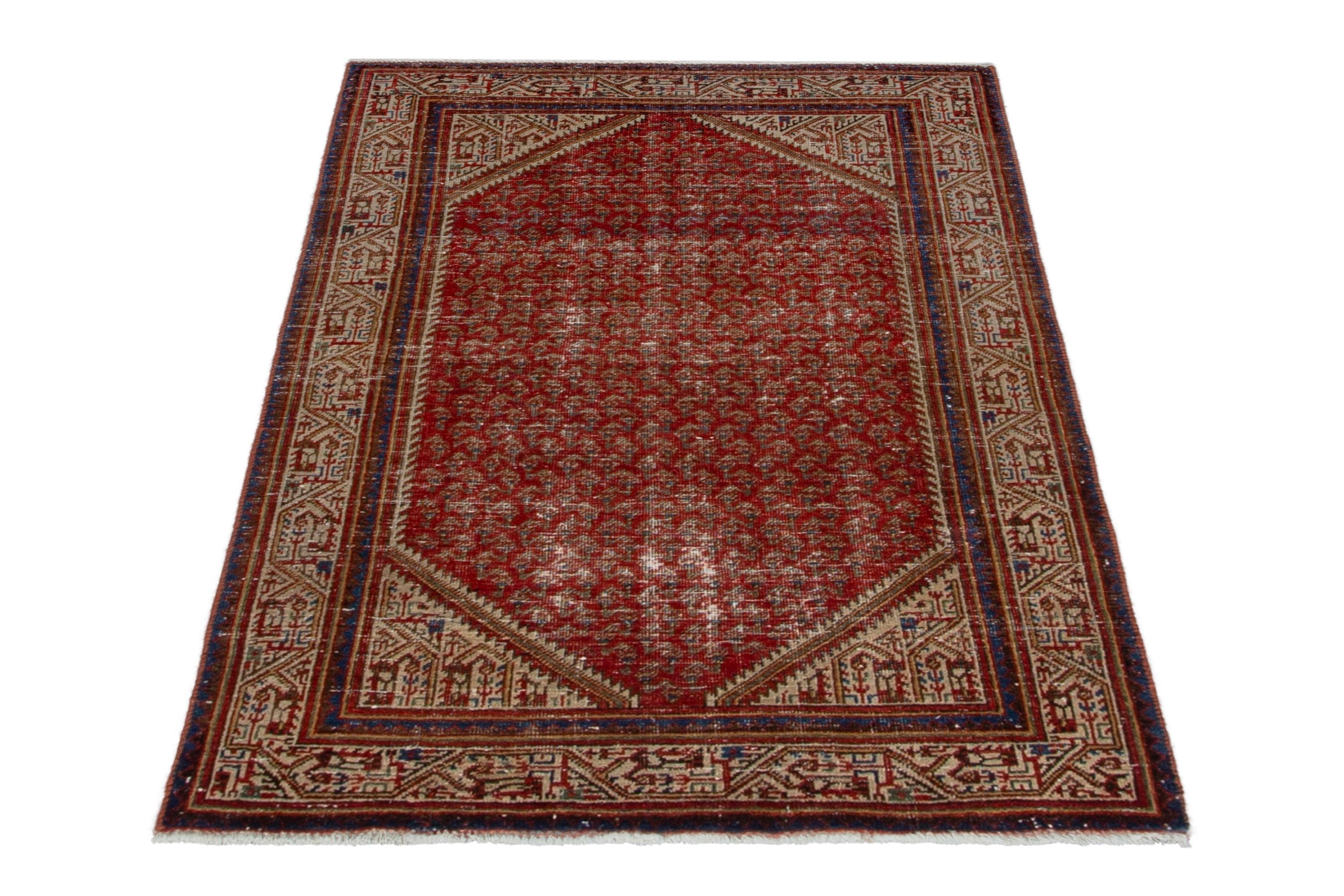 Persian Arak accent rug in deep red and cream, view 3 of 18
