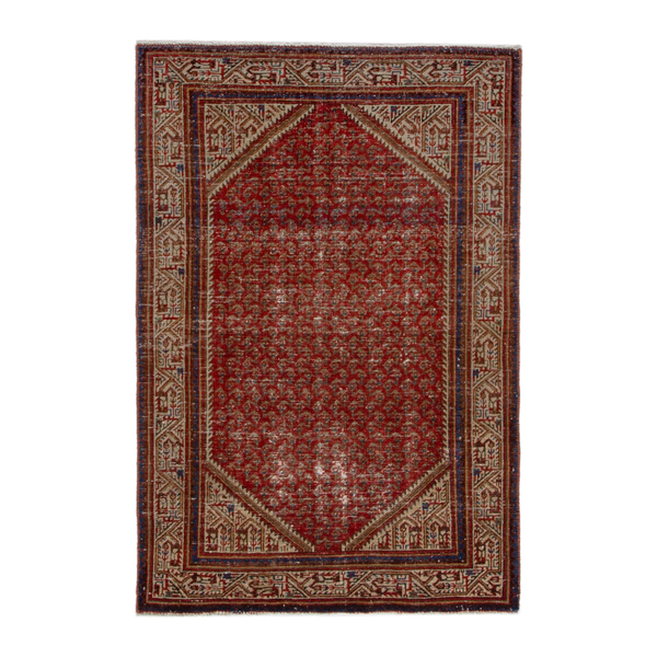 Persian Arak accent rug in deep red and cream, 3'3" x 4'11"