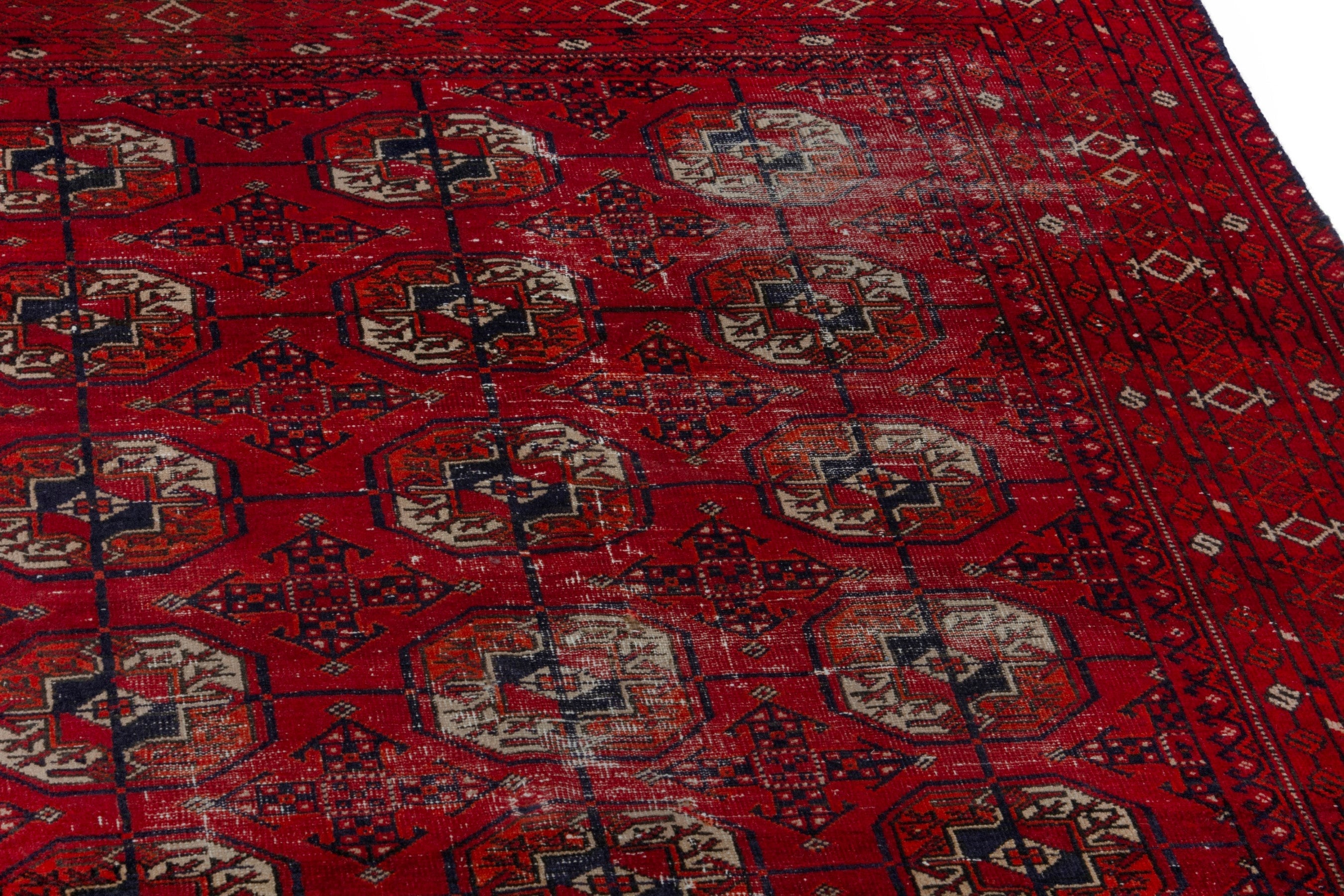 Persian Torkaman area rug in deep red and muted yellow, view 9 of 20