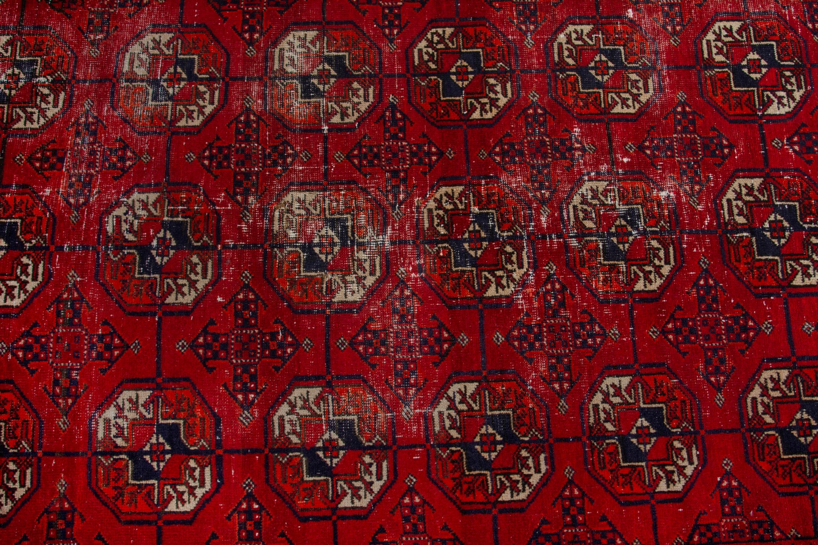 Persian Torkaman area rug in deep red and muted yellow, view 15 of 20