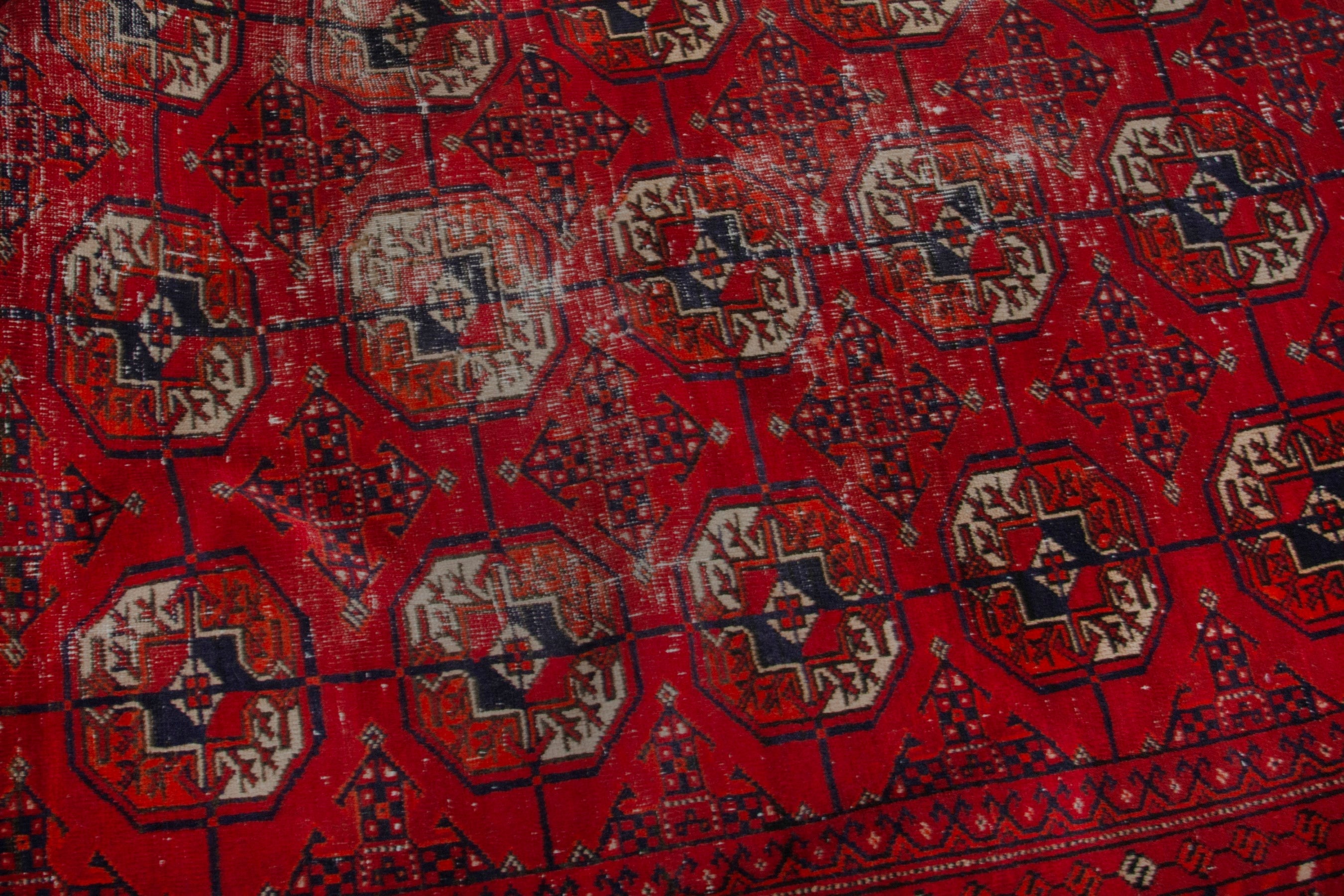 Persian Torkaman area rug in deep red and muted yellow, view 16 of 20