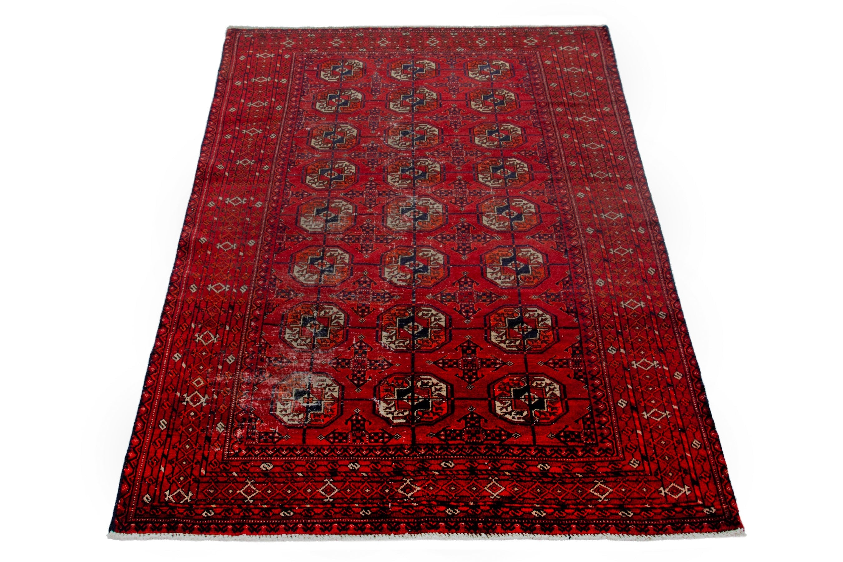 Persian Torkaman area rug in deep red and muted yellow, view 2 of 20