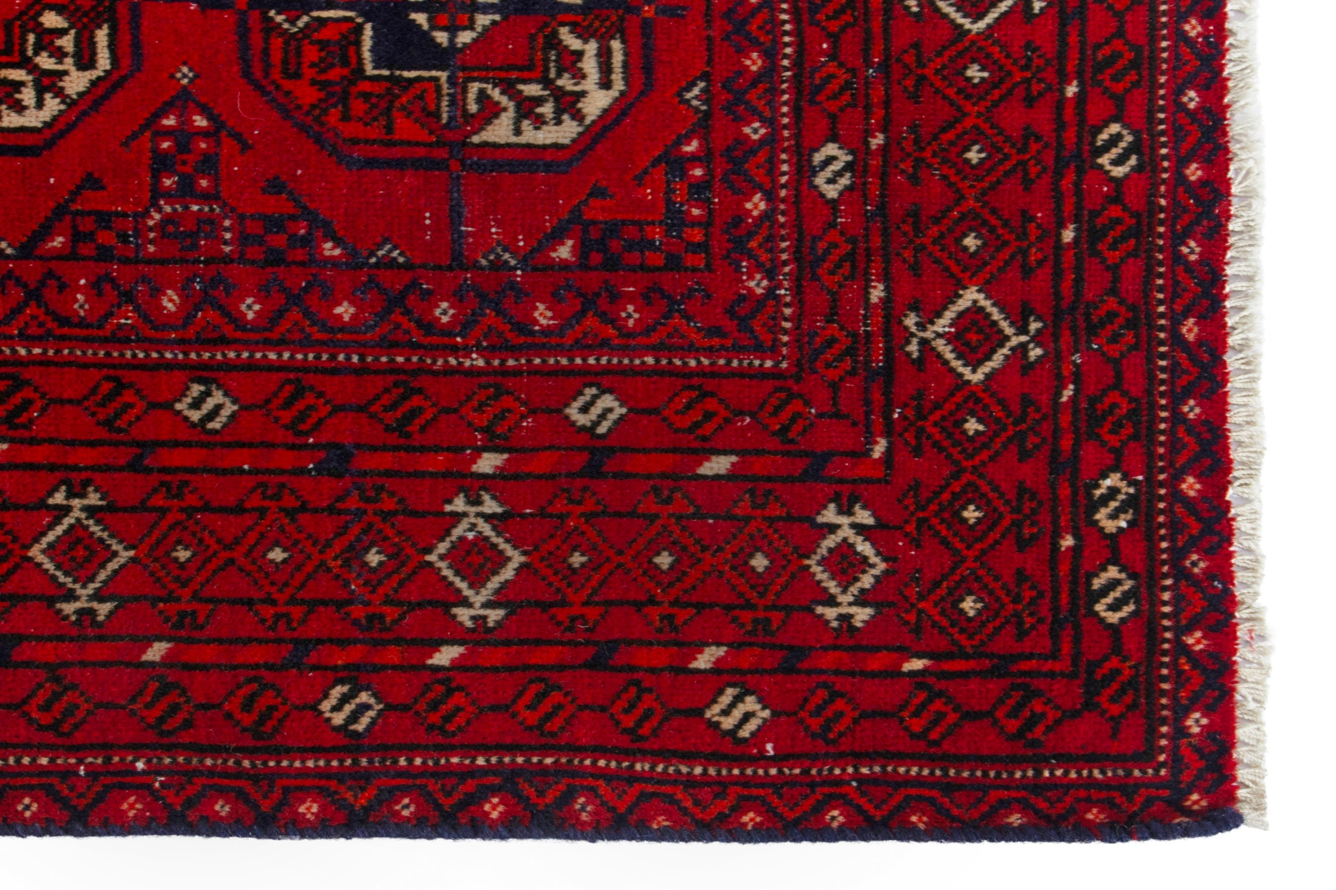 Persian Torkaman area rug in deep red and muted yellow, view 10 of 20