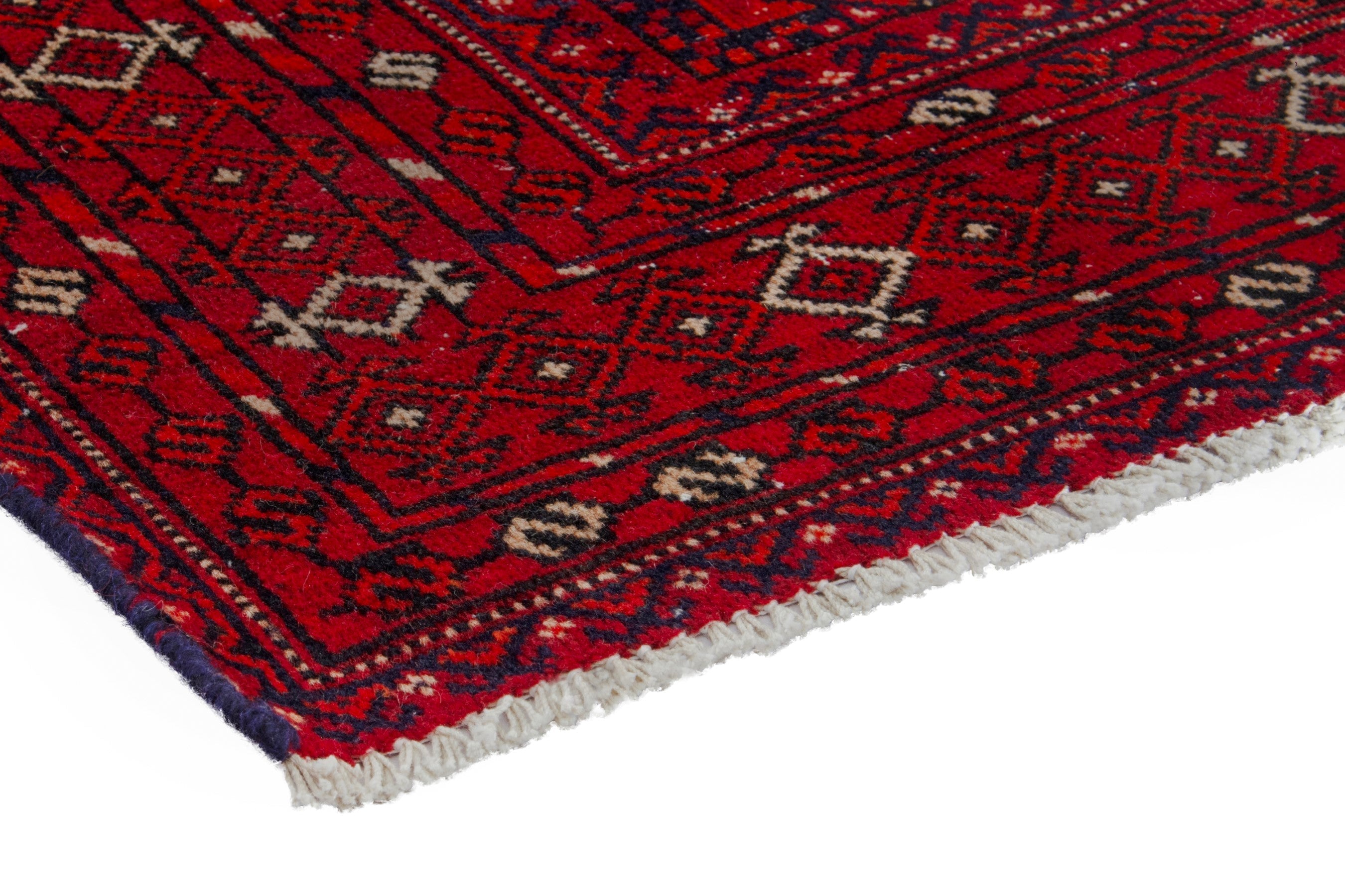 Persian Torkaman area rug in deep red and muted yellow, view 4 of 20