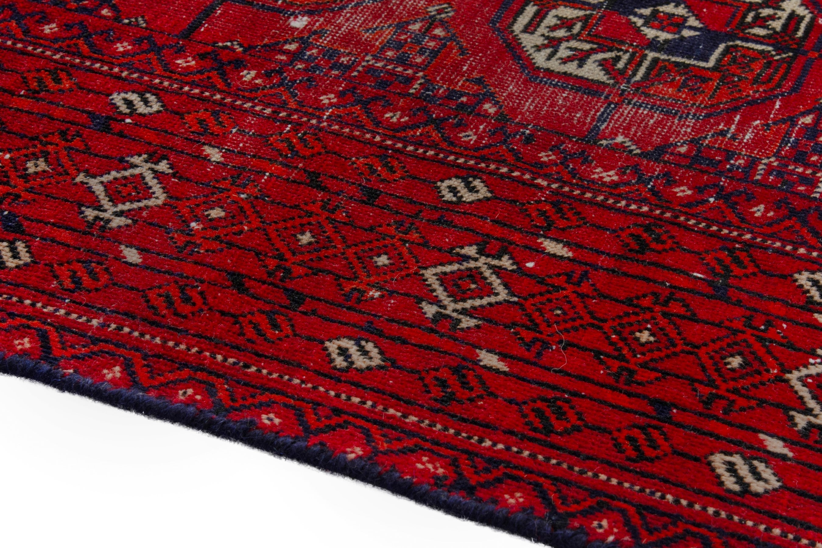 Persian Torkaman area rug in deep red and muted yellow, view 6 of 20