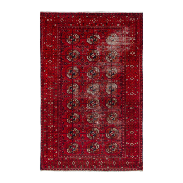 Persian Torkaman area rug in deep red and muted yellow, 4'3" x 6'11"