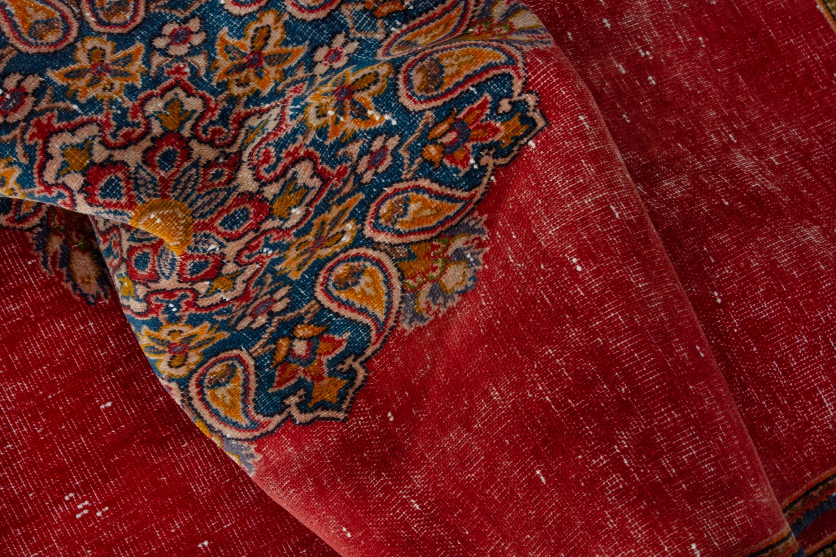 Persian Shahreza accent rug in burgundy and deep indigo, view 16 of 17