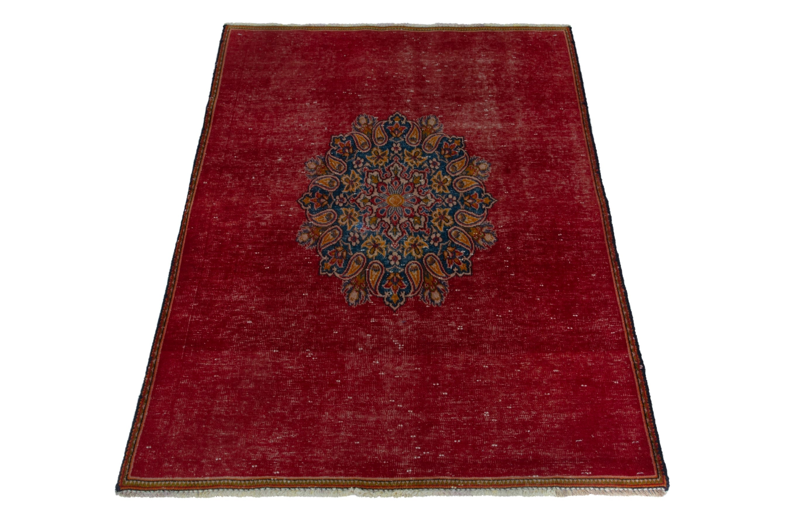 Persian Shahreza accent rug in burgundy and deep indigo, view 3 of 17