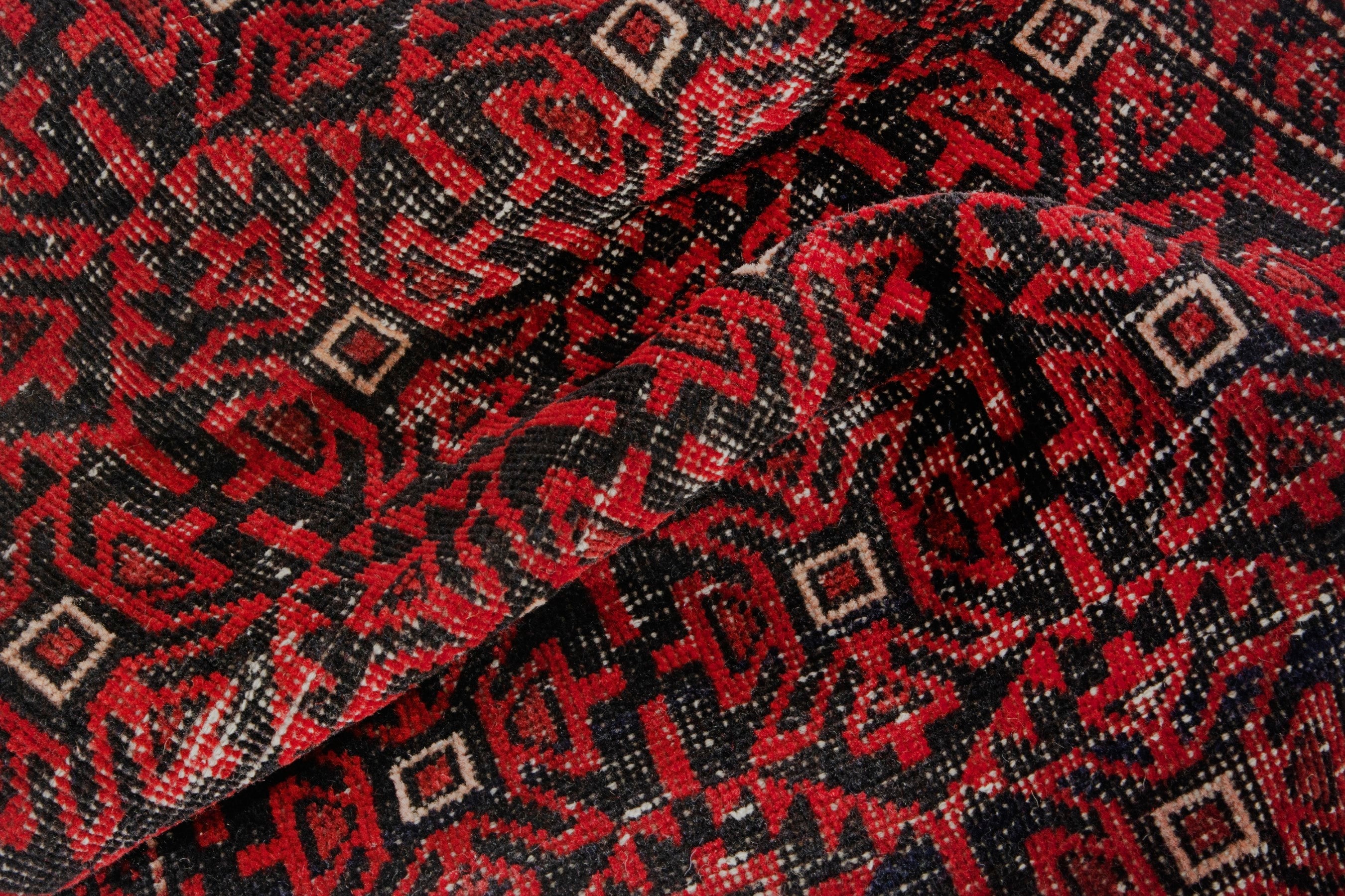 Persian Baluch accent rug in deep red and burgundy, view 14 of 16
