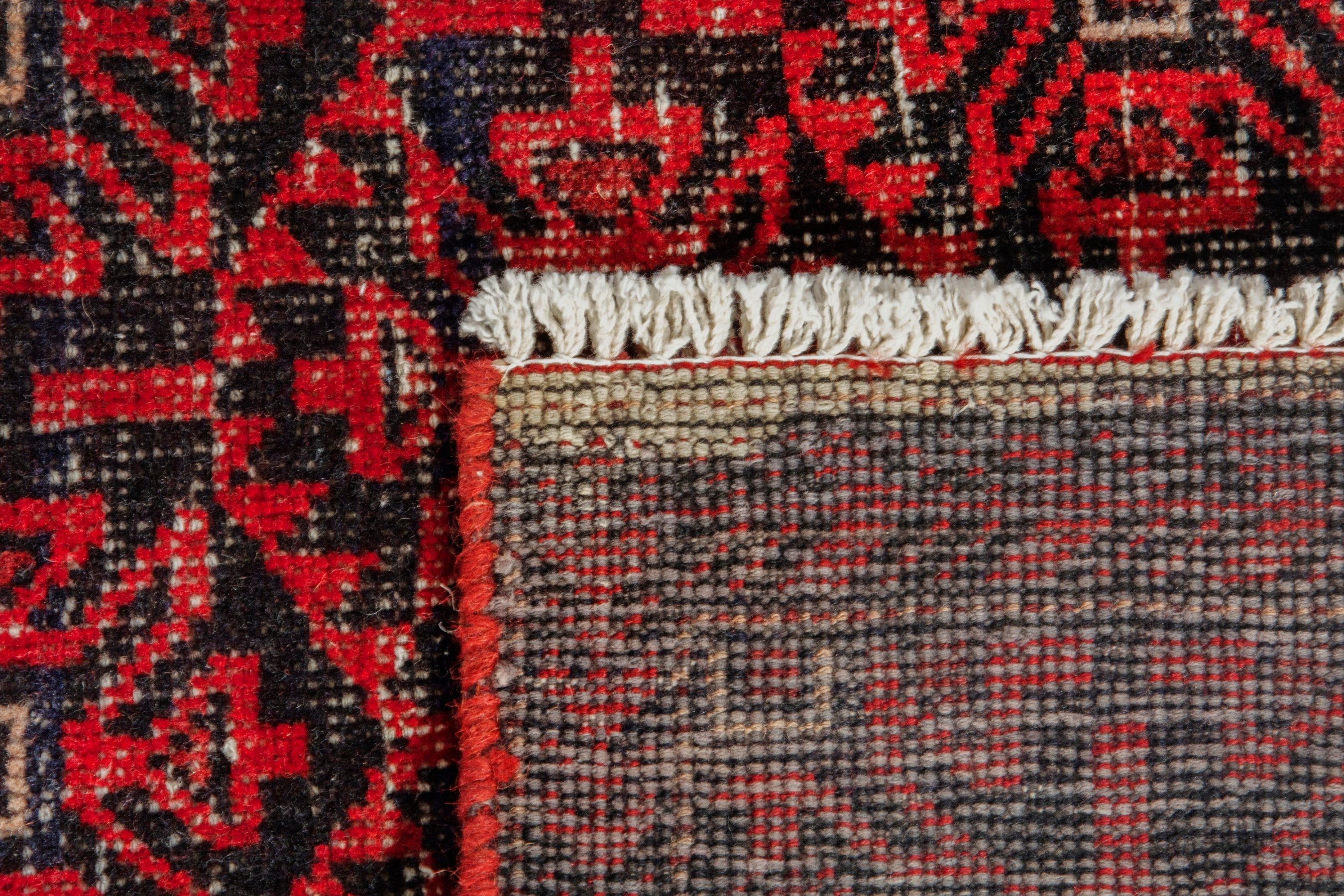 Persian Baluch accent rug in deep red and burgundy, view 16 of 16