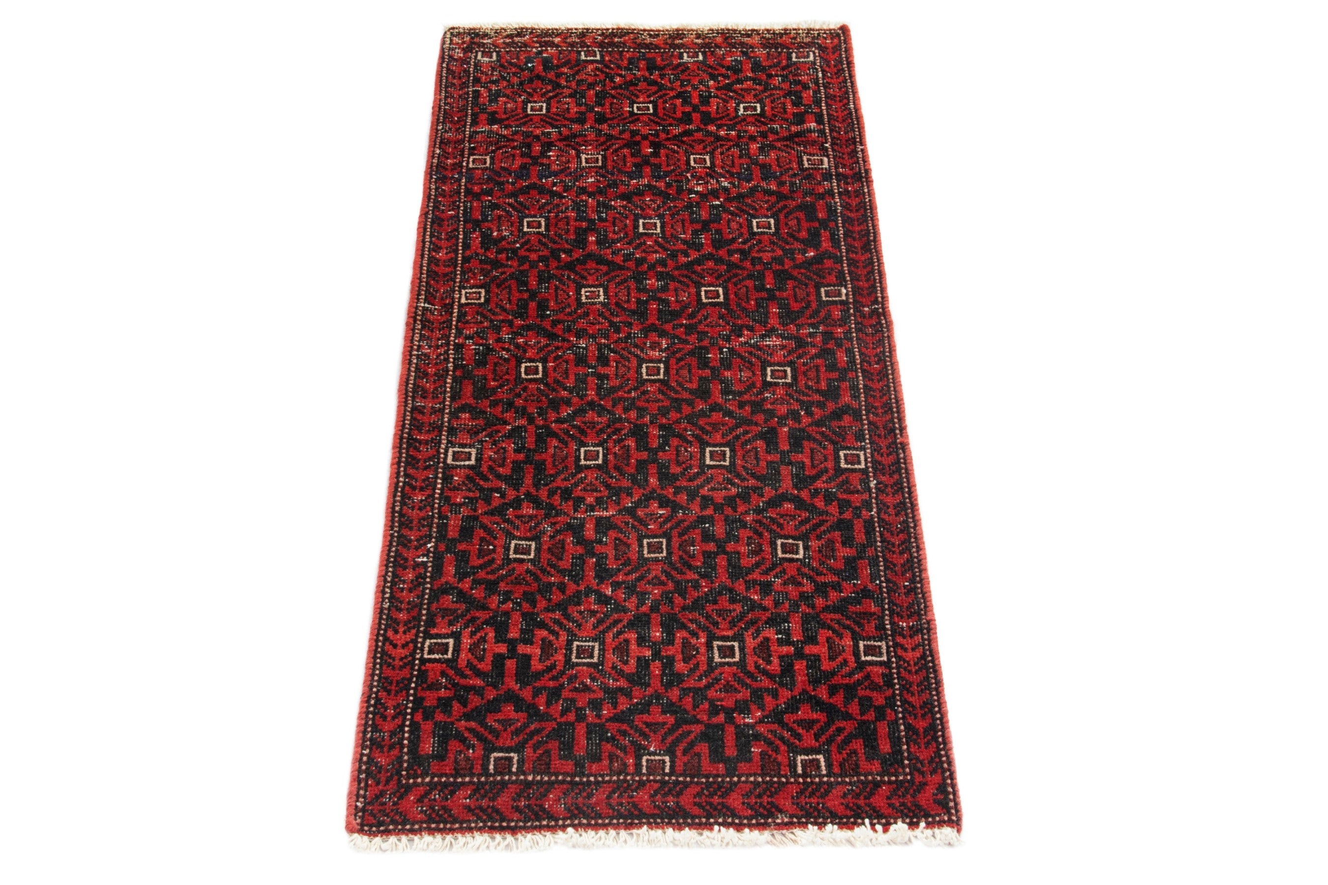 Persian Baluch accent rug in deep red and burgundy, view 3 of 16