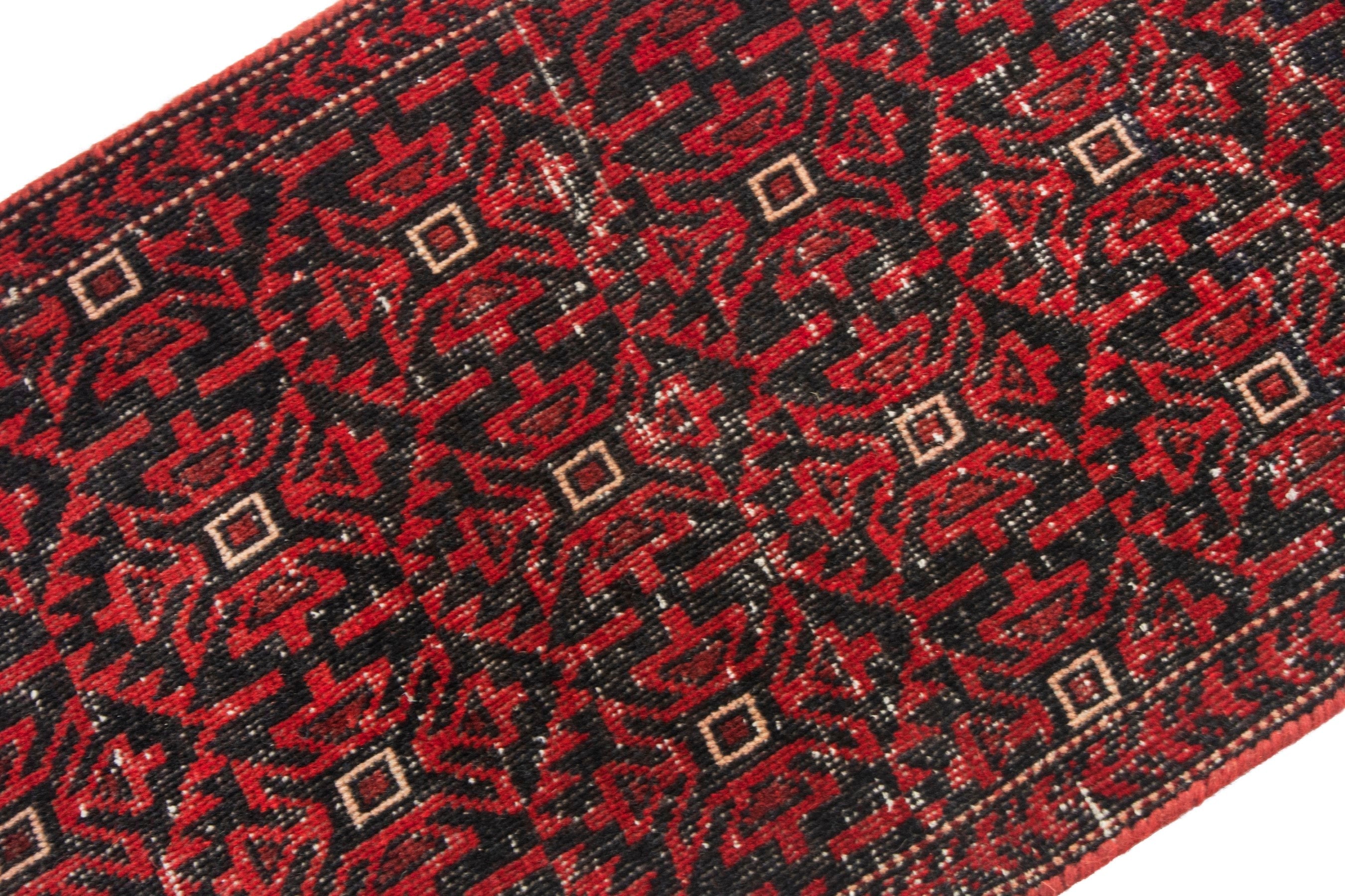 Persian Baluch accent rug in deep red and burgundy, view 4 of 16