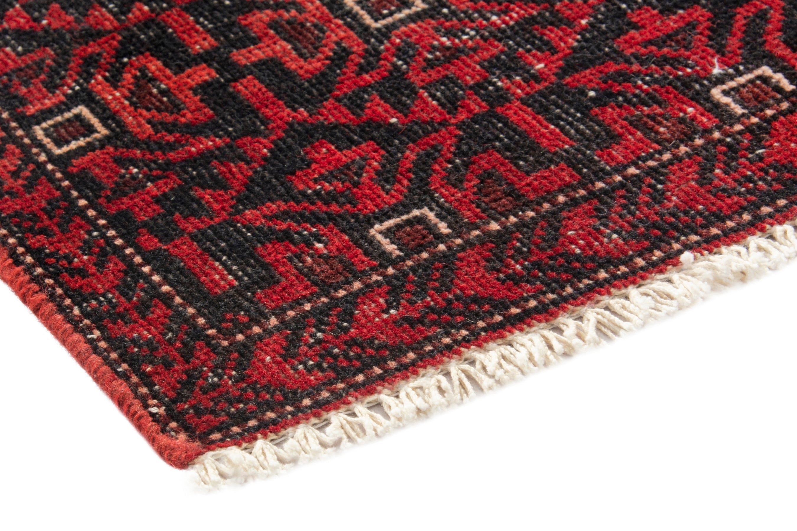 Persian Baluch accent rug in deep red and burgundy, view 6 of 16