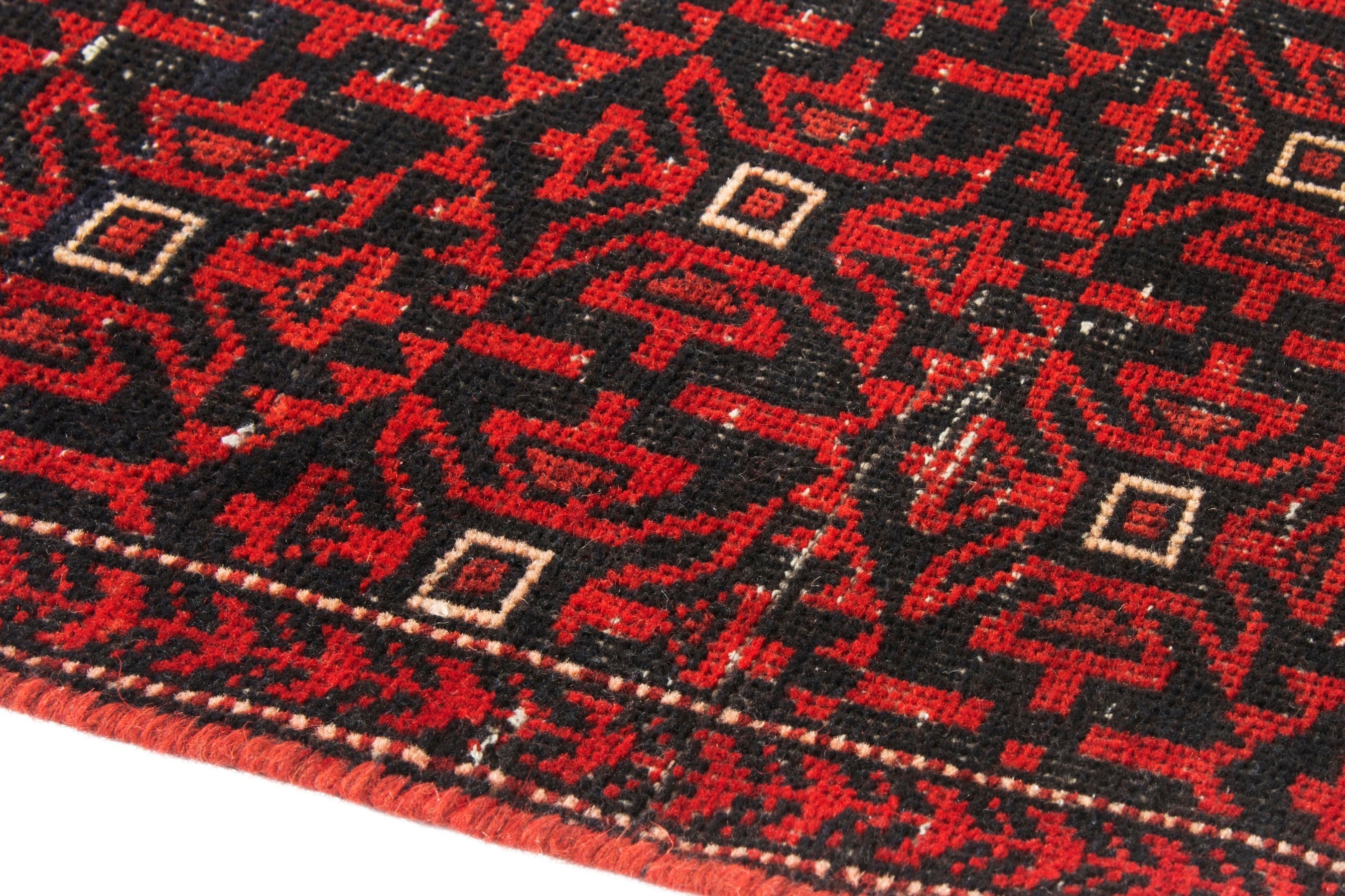 Persian Baluch accent rug in deep red and burgundy, view 8 of 16