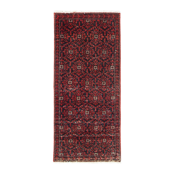 Persian Baluch runner rug in deep red and burgundy, 1'10" x 4'4"