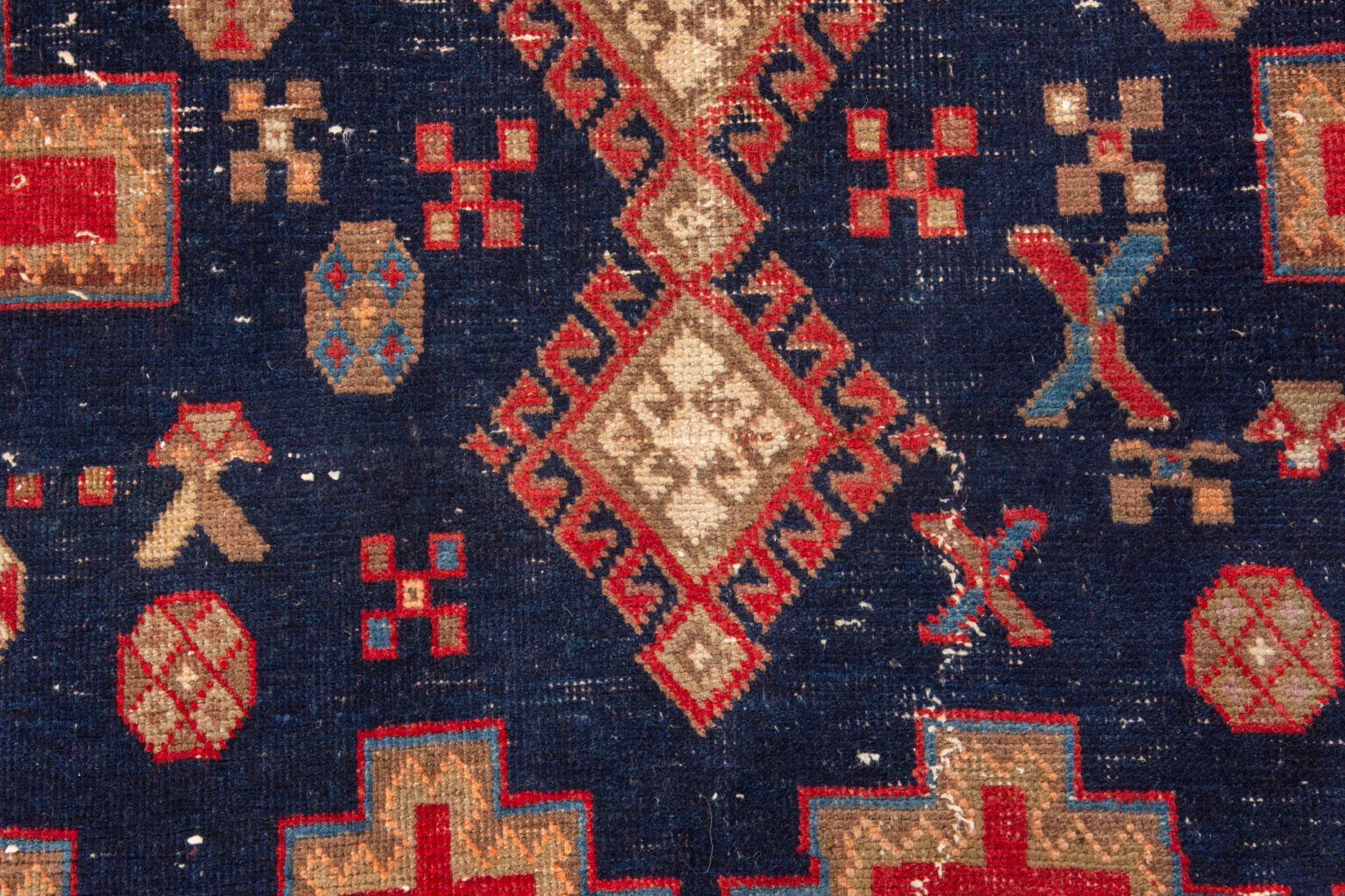 Persian Sirjan accent rug in deep red and navy, view 12 of 18