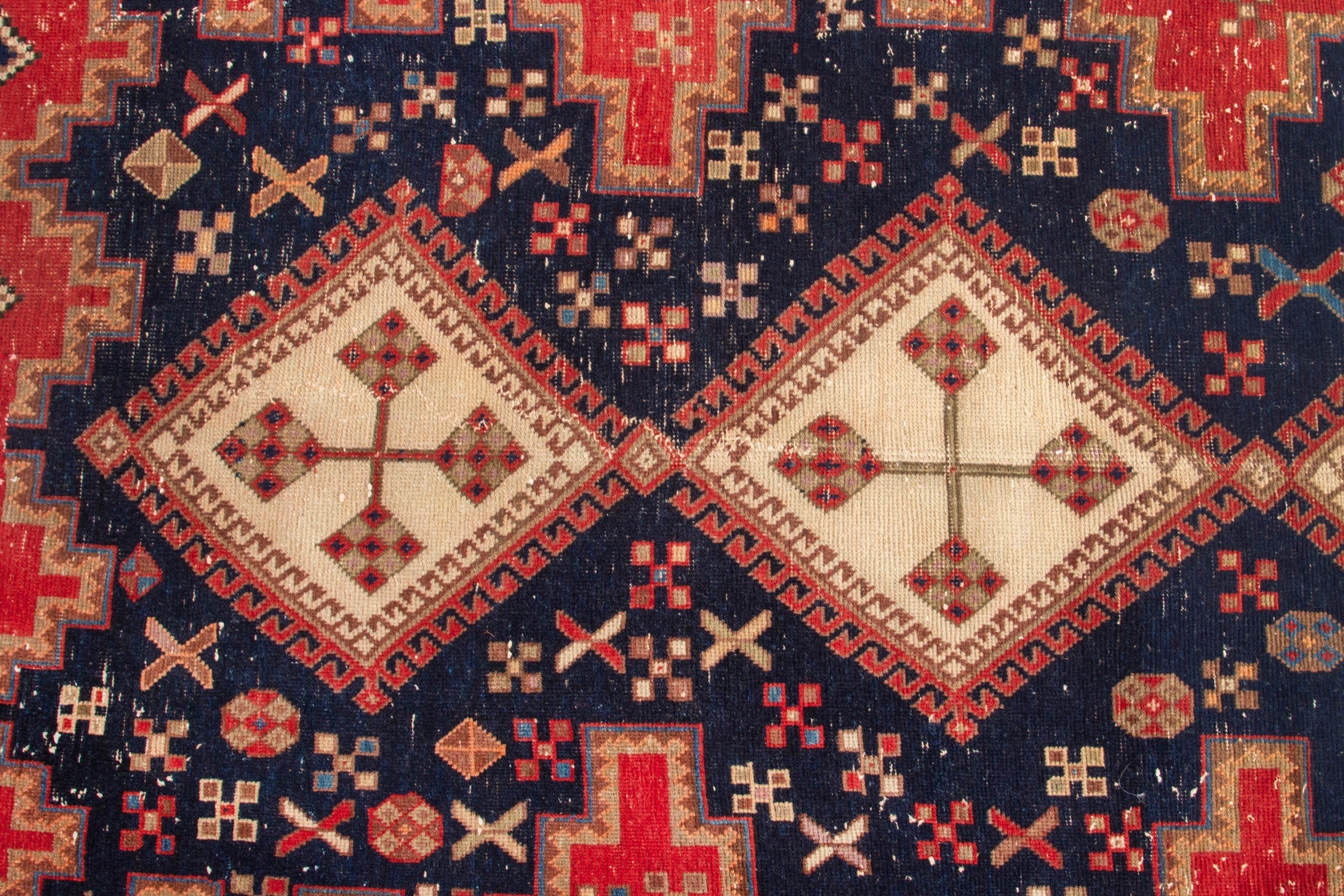 Persian Sirjan accent rug in deep red and navy, view 13 of 18