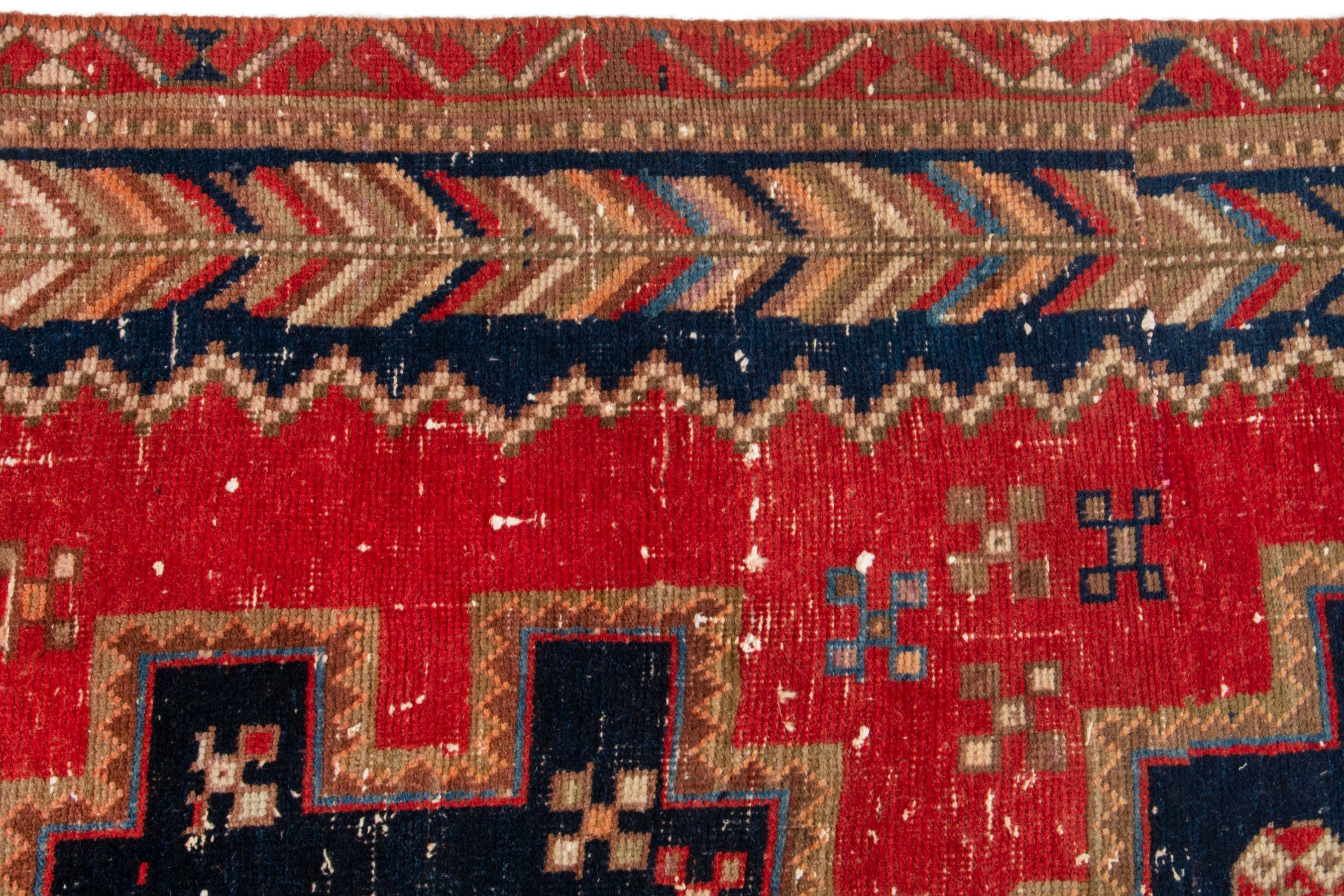 Persian Sirjan accent rug in deep red and navy, view 10 of 18