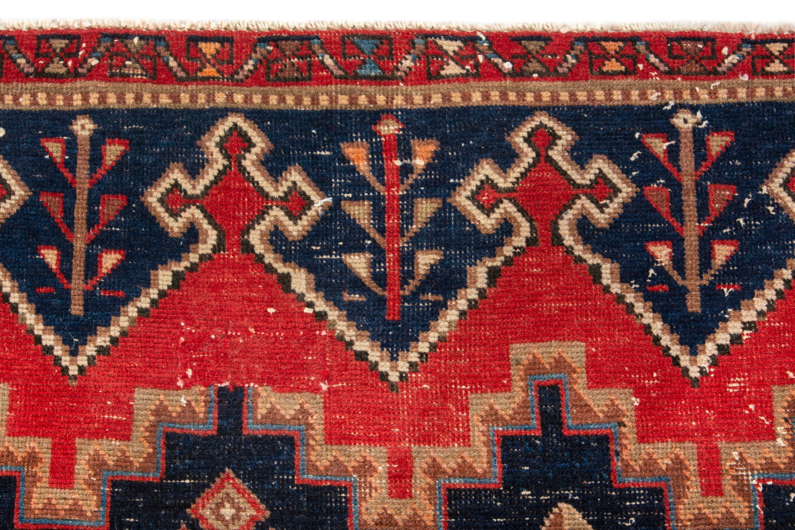 Persian Sirjan accent rug in deep red and navy, view 11 of 18