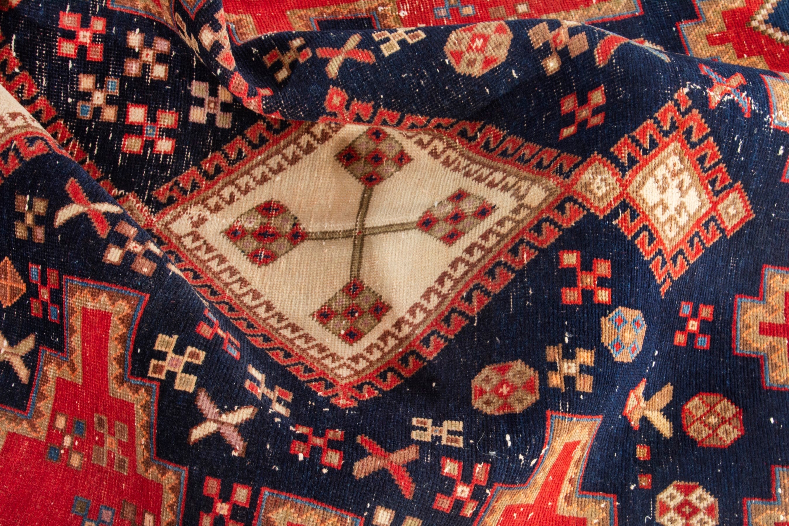 Persian Sirjan accent rug in deep red and navy, view 15 of 18