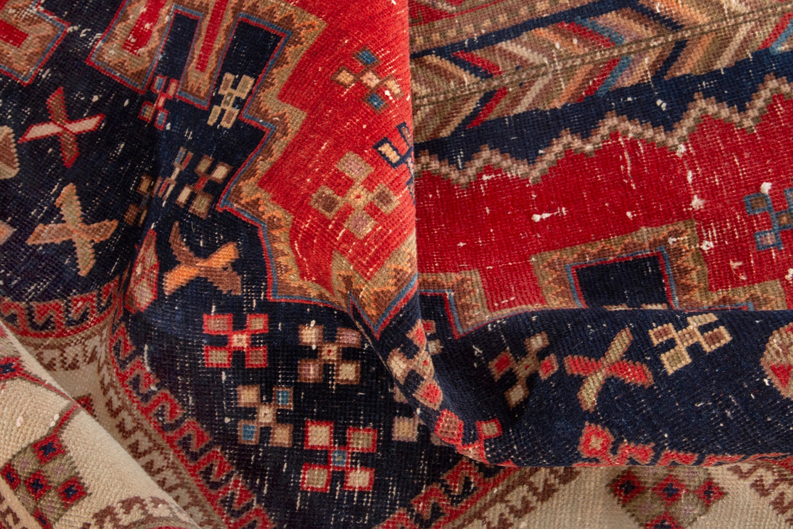 Persian Sirjan accent rug in deep red and navy, view 16 of 18