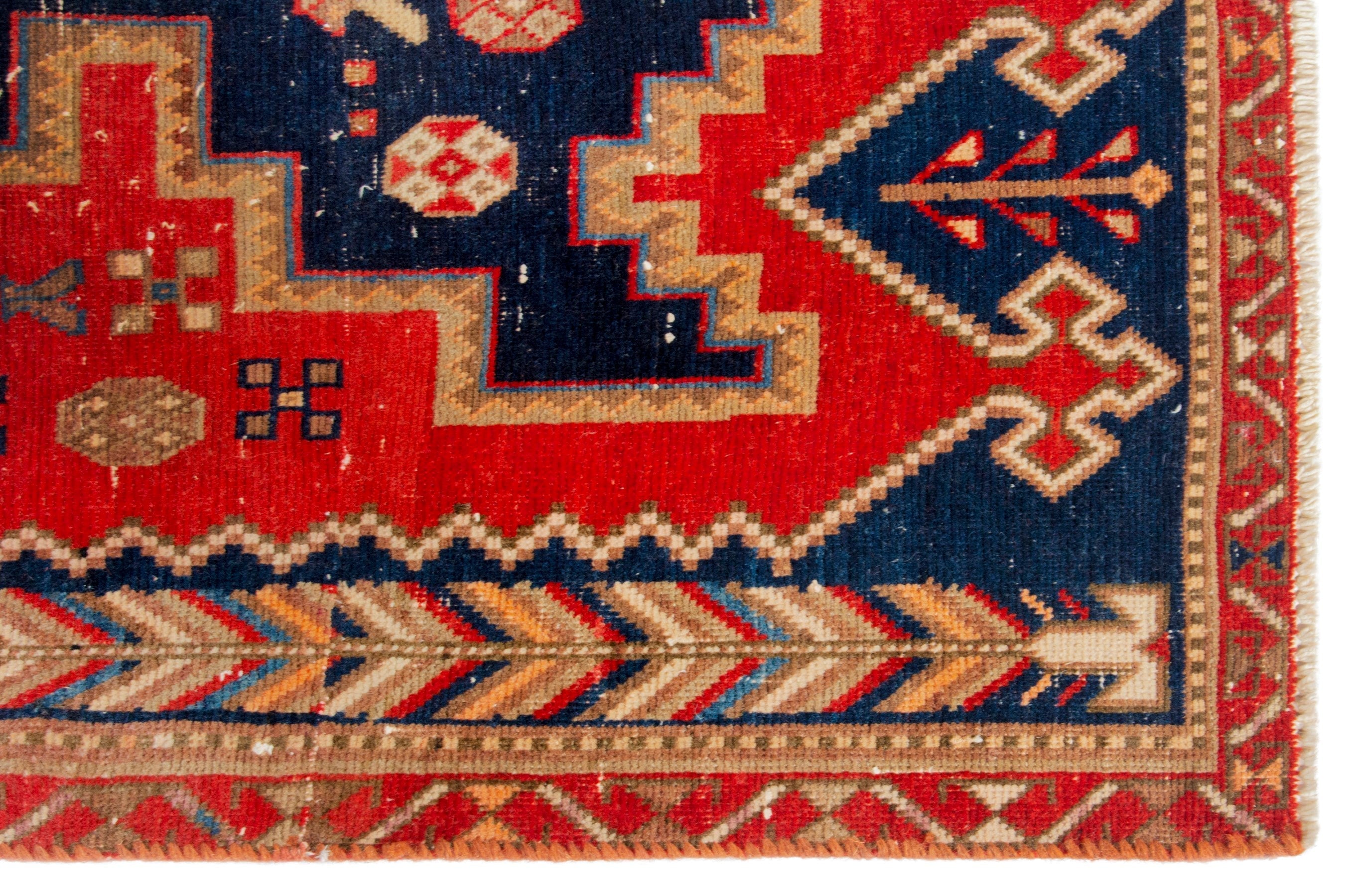 Persian Sirjan accent rug in deep red and navy, view 5 of 18