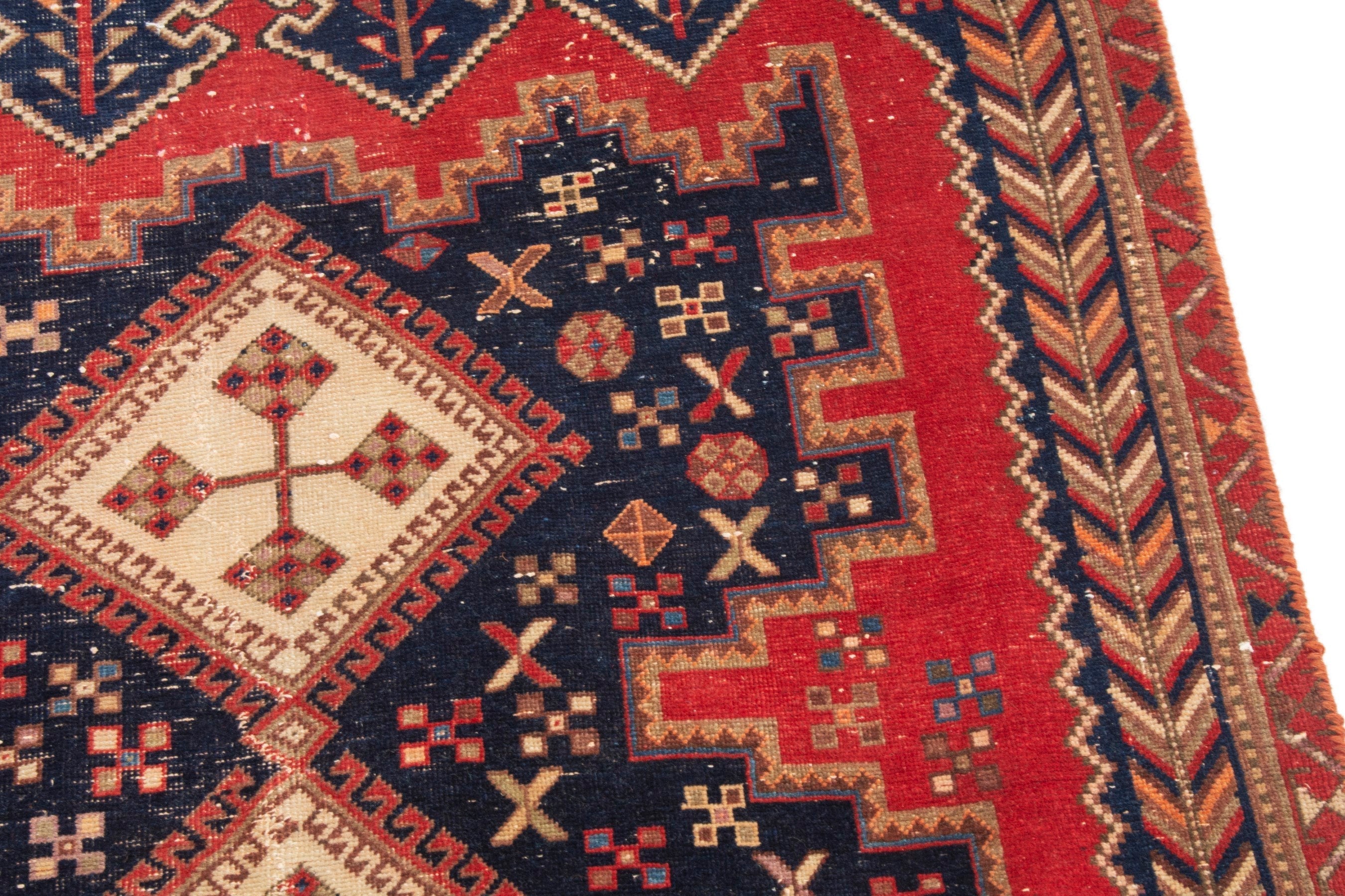 Persian Sirjan accent rug in deep red and navy, view 7 of 18