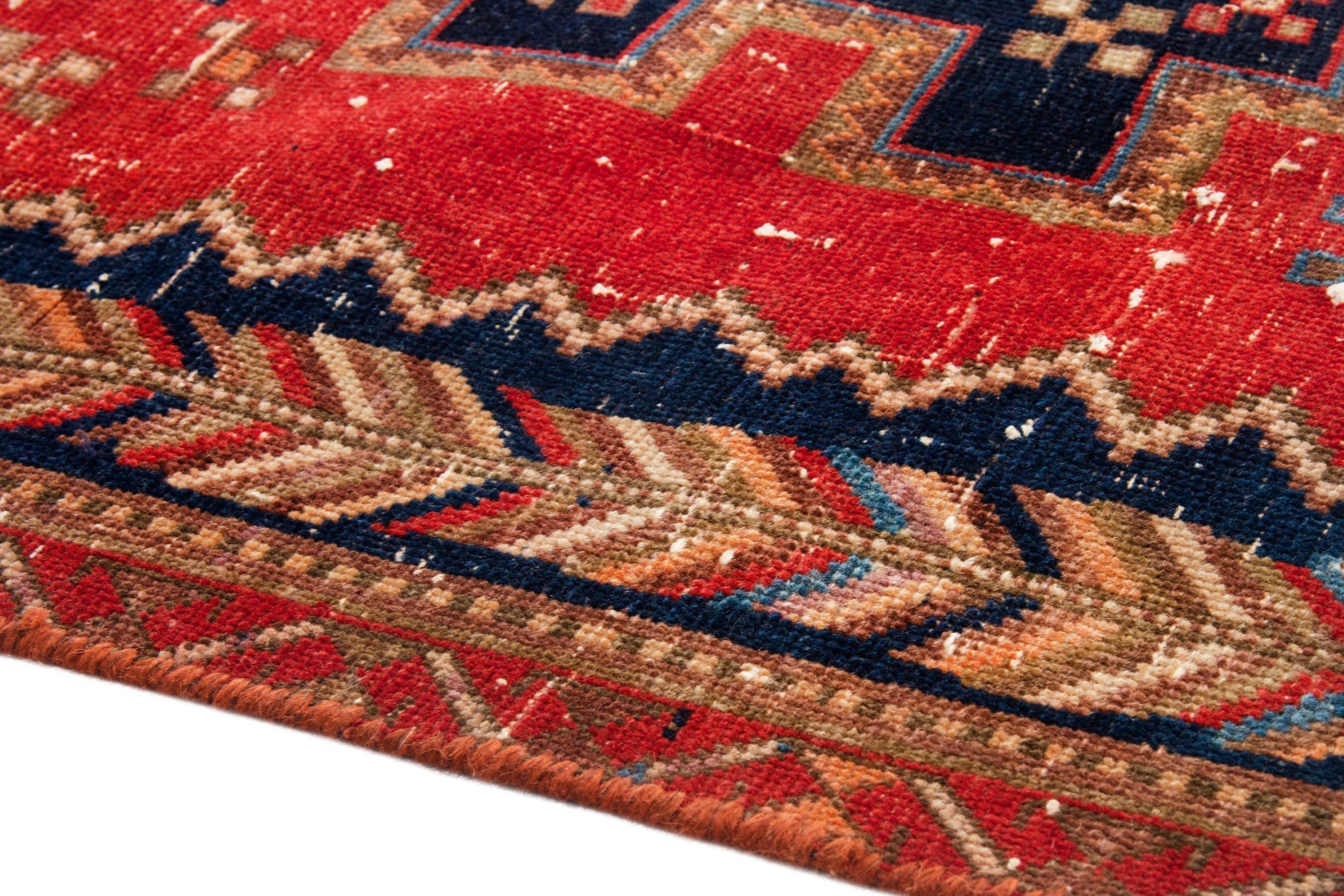 Persian Sirjan accent rug in deep red and navy, view 6 of 18