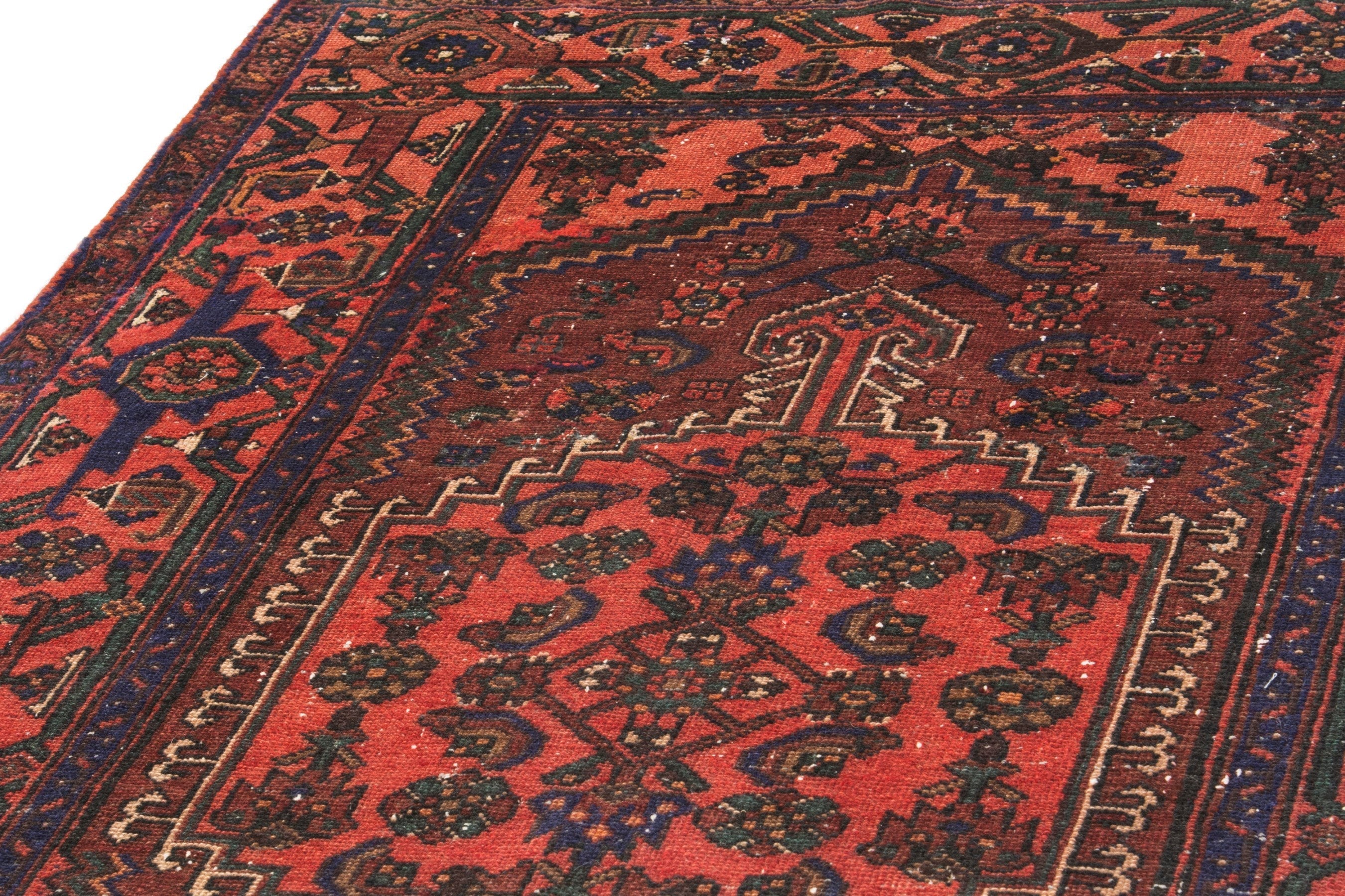 Persian Zanjan area rug in burgundy and rust, view 9 of 21