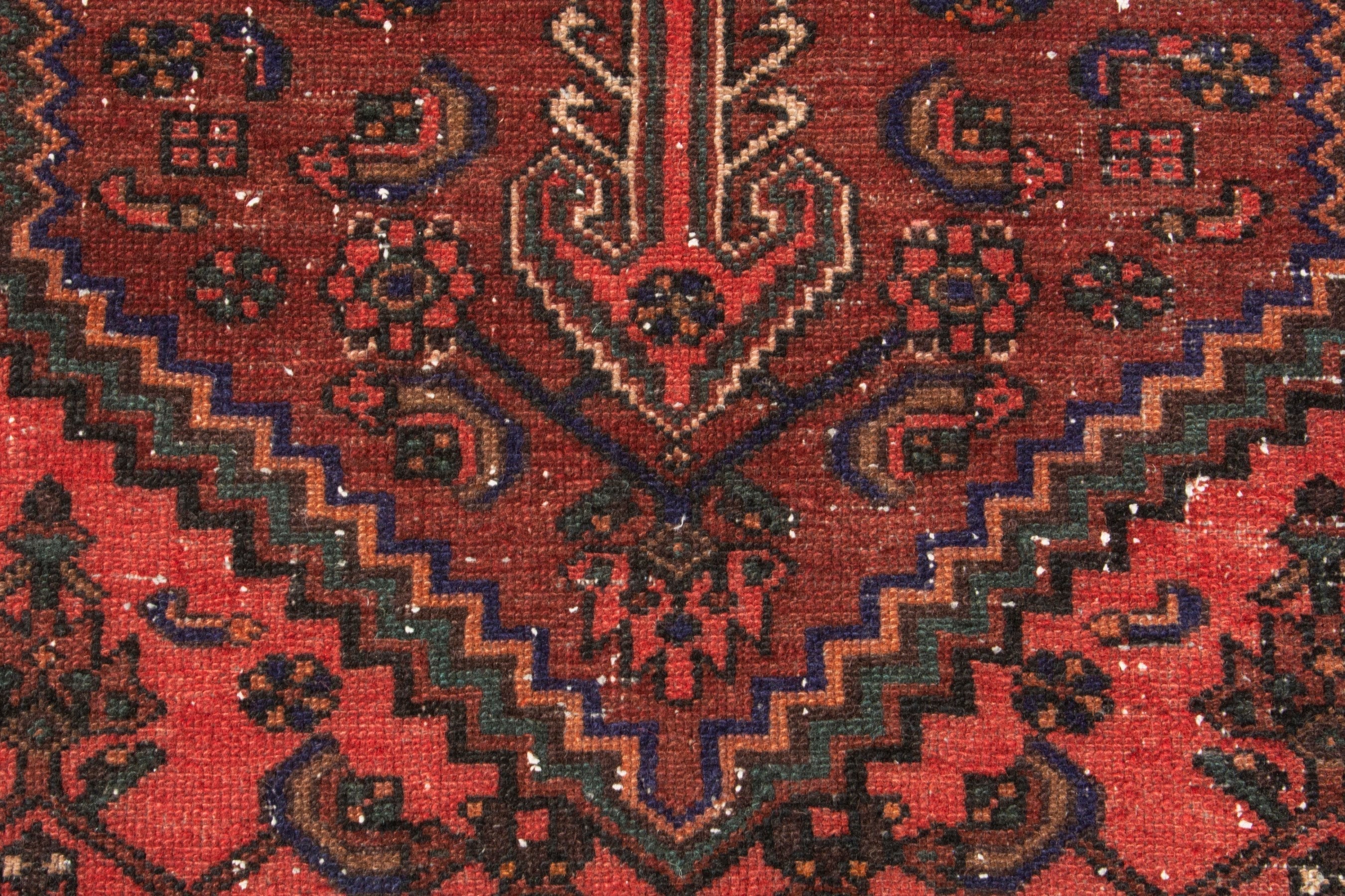 Persian Zanjan area rug in burgundy and rust, view 15 of 21