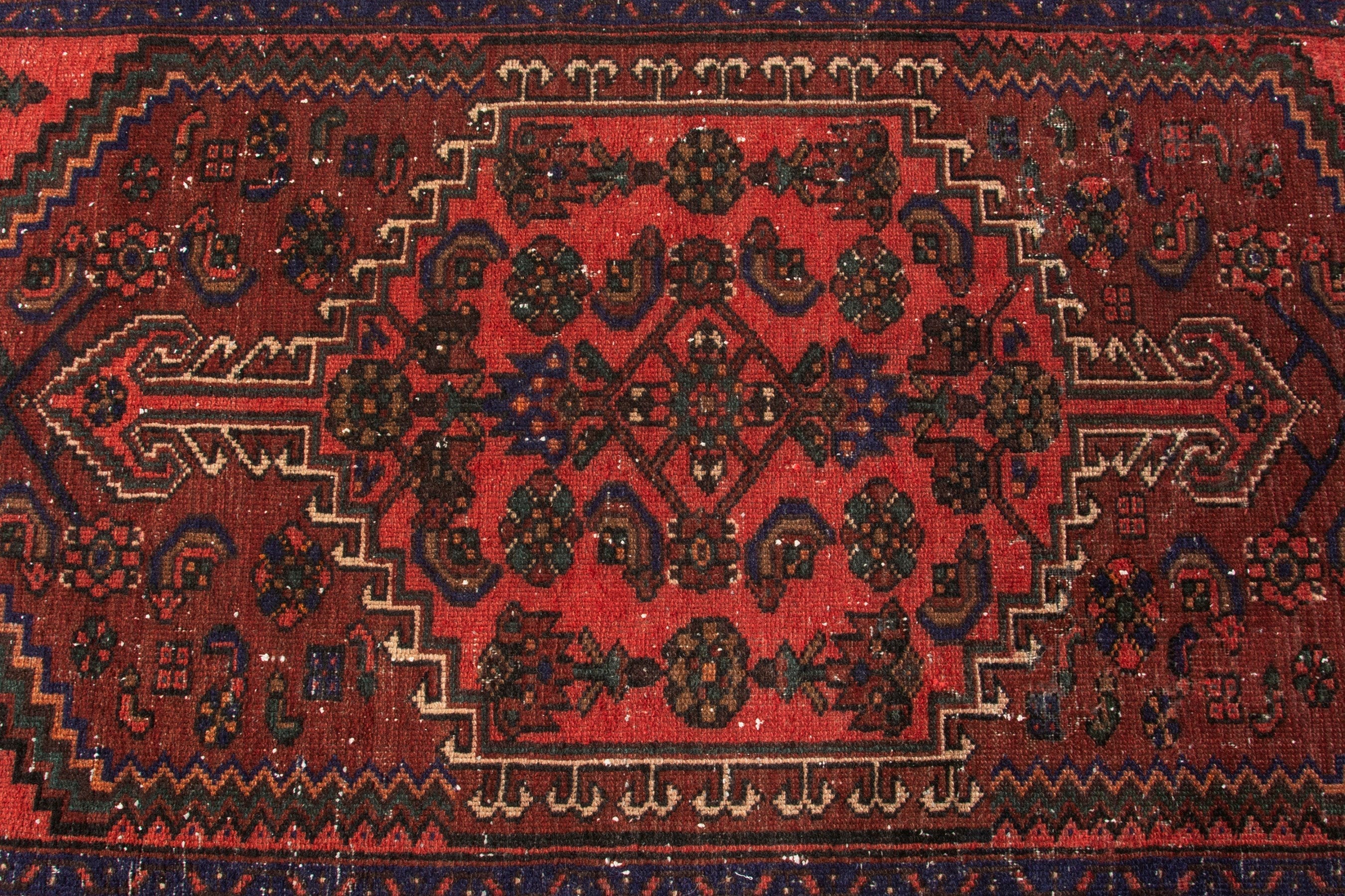 Persian Zanjan area rug in burgundy and rust, view 14 of 21