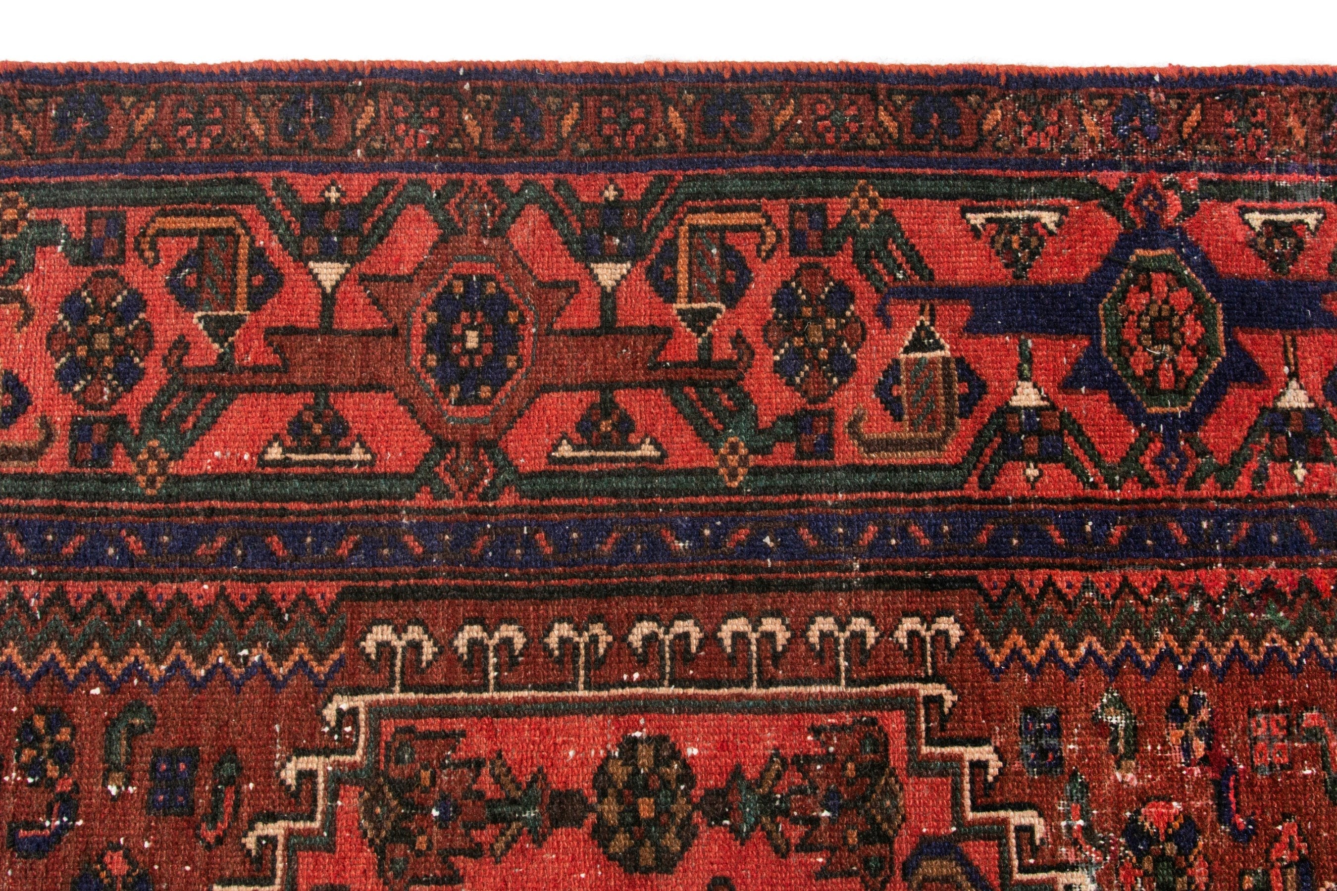 Persian Zanjan area rug in burgundy and rust, view 13 of 21