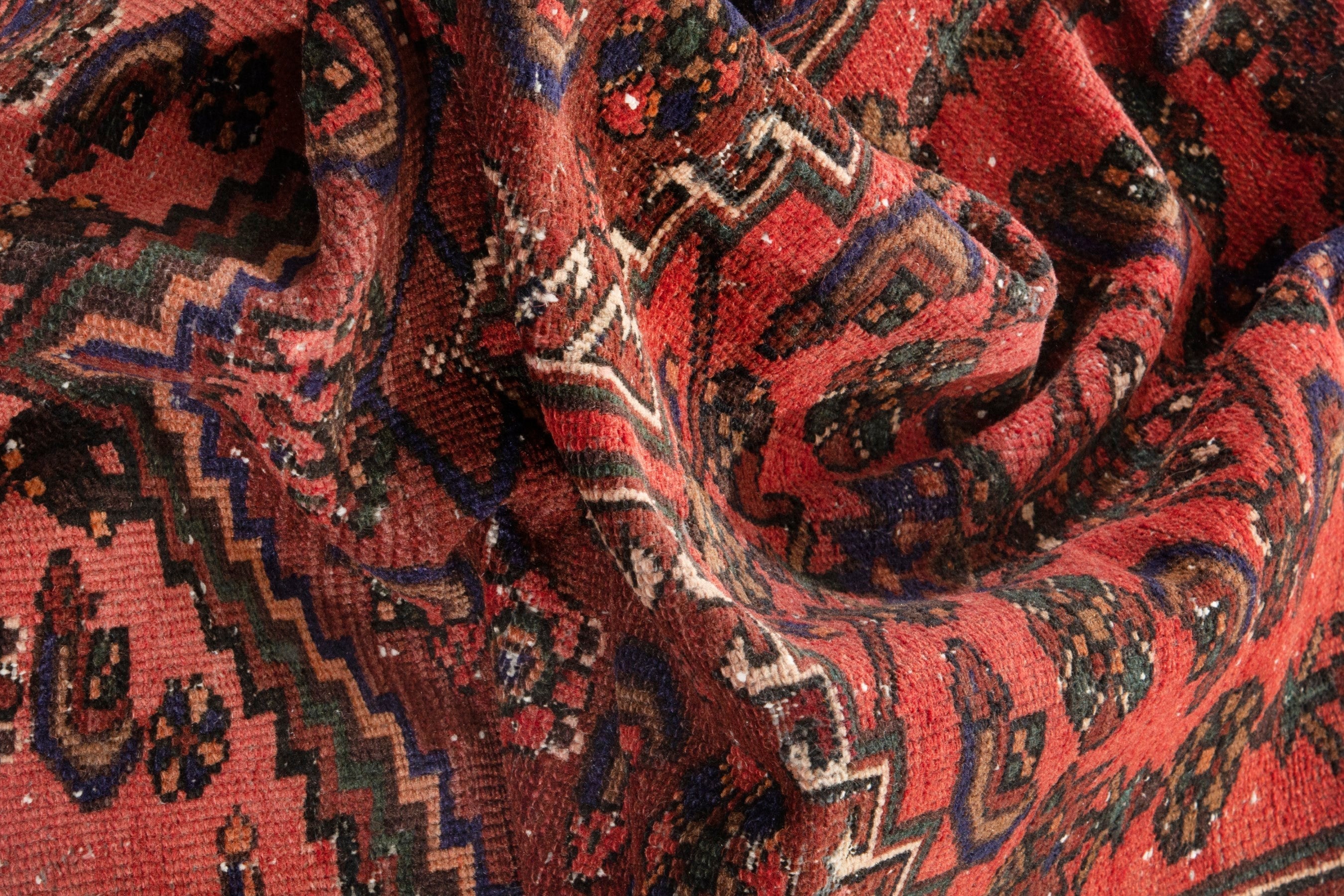 Persian Zanjan area rug in burgundy and rust, view 17 of 21