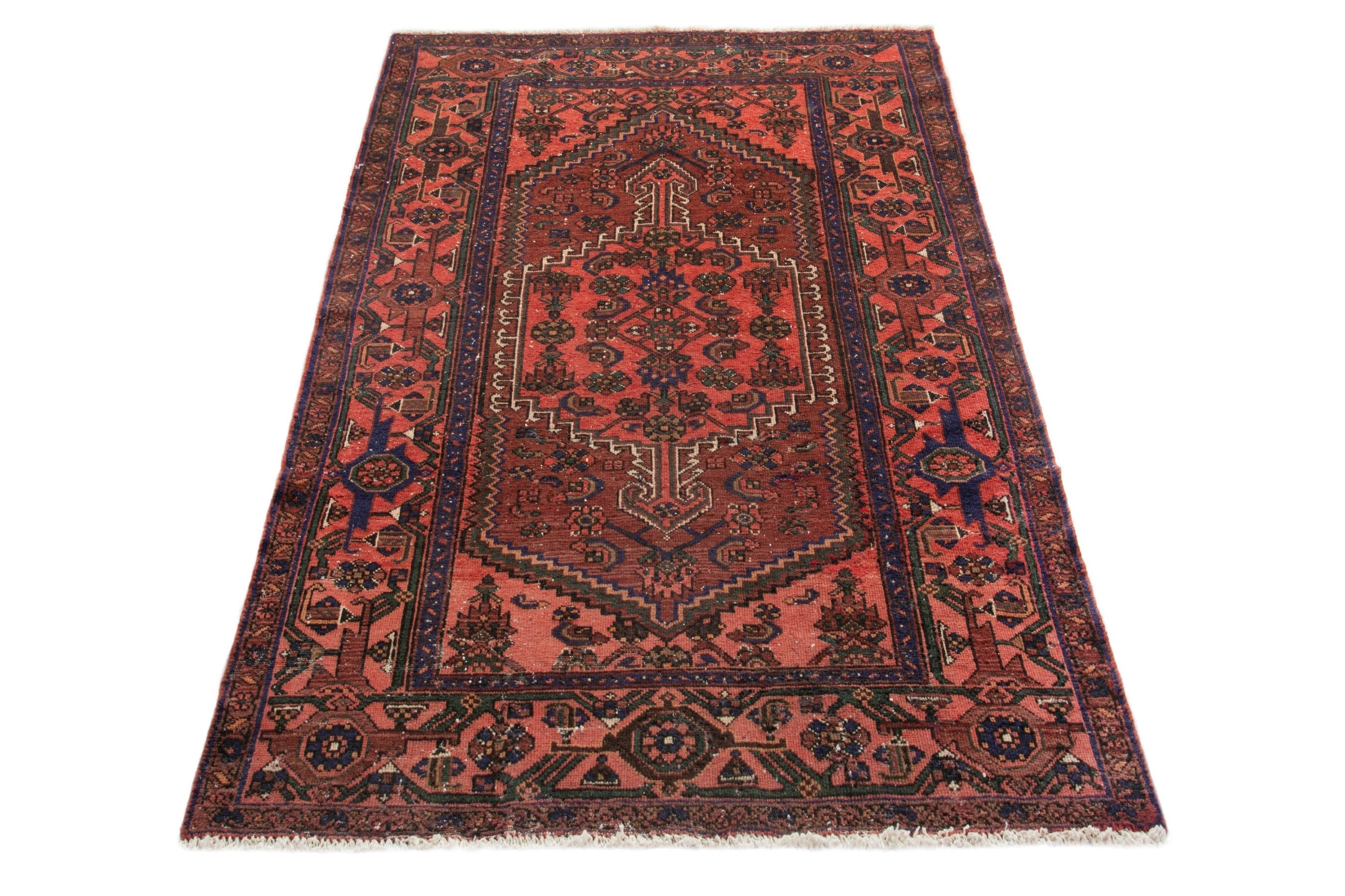 Persian Zanjan area rug in burgundy and rust, view 2 of 21