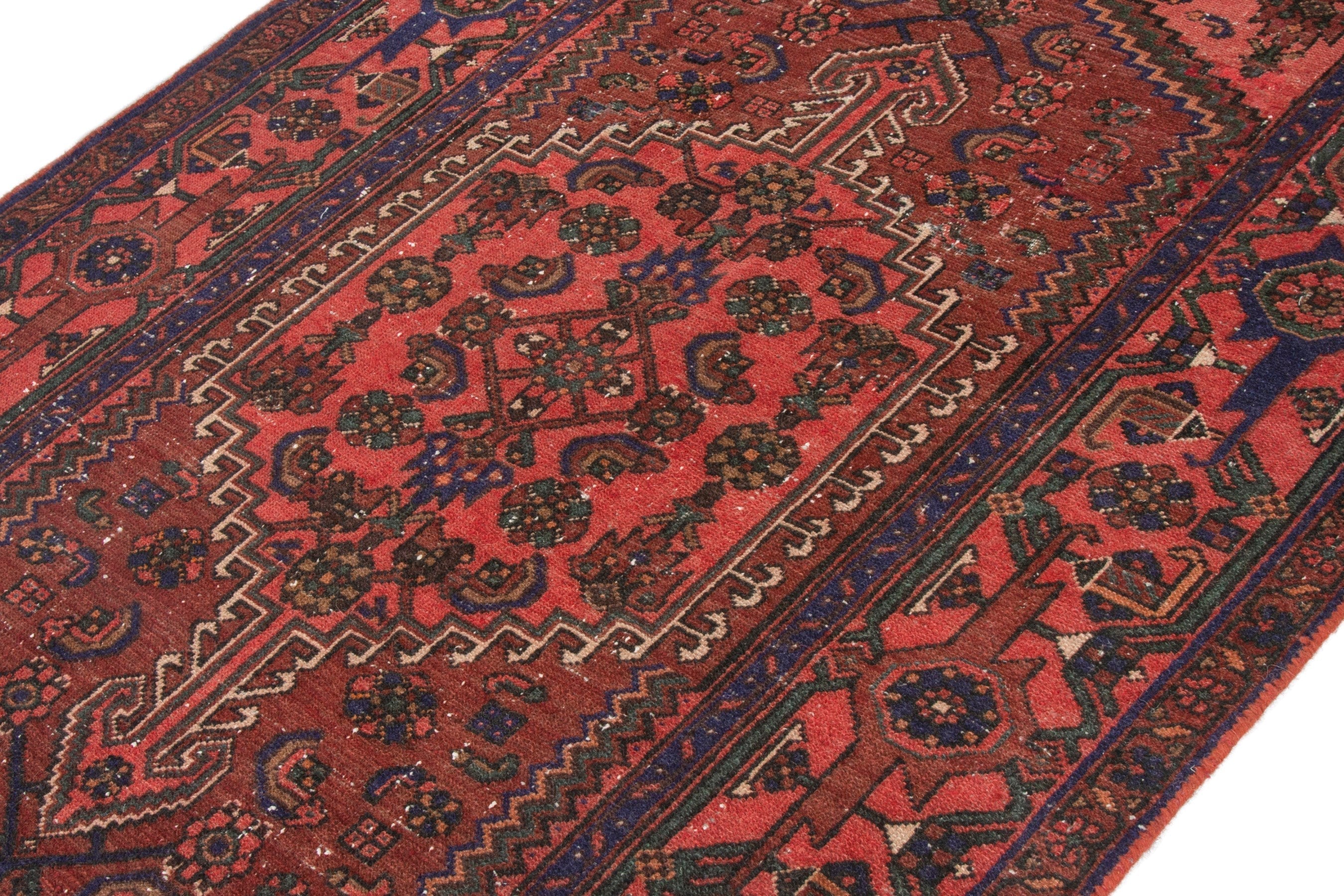 Persian Zanjan area rug in burgundy and rust, view 5 of 21