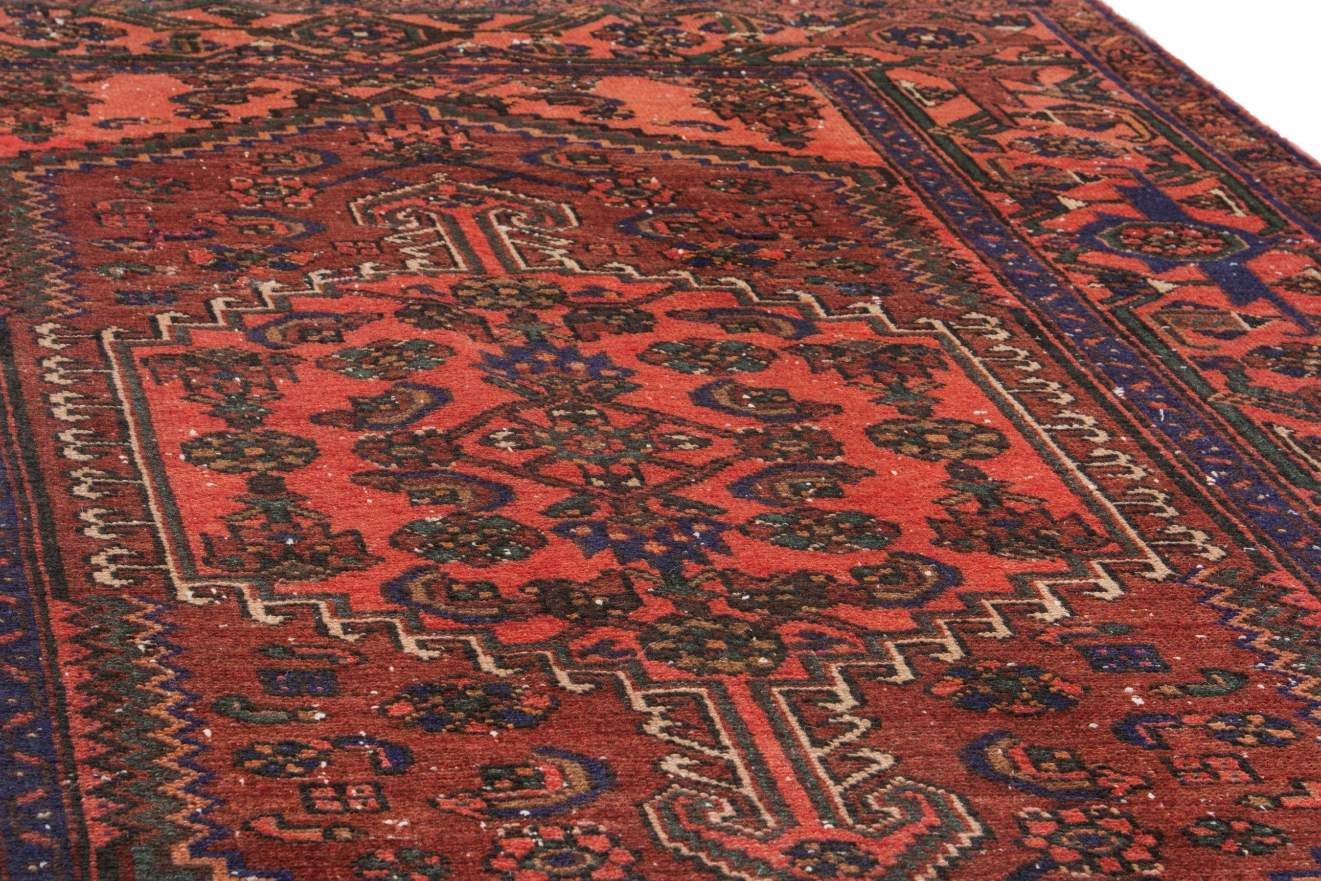 Persian Zanjan area rug in burgundy and rust, view 8 of 21