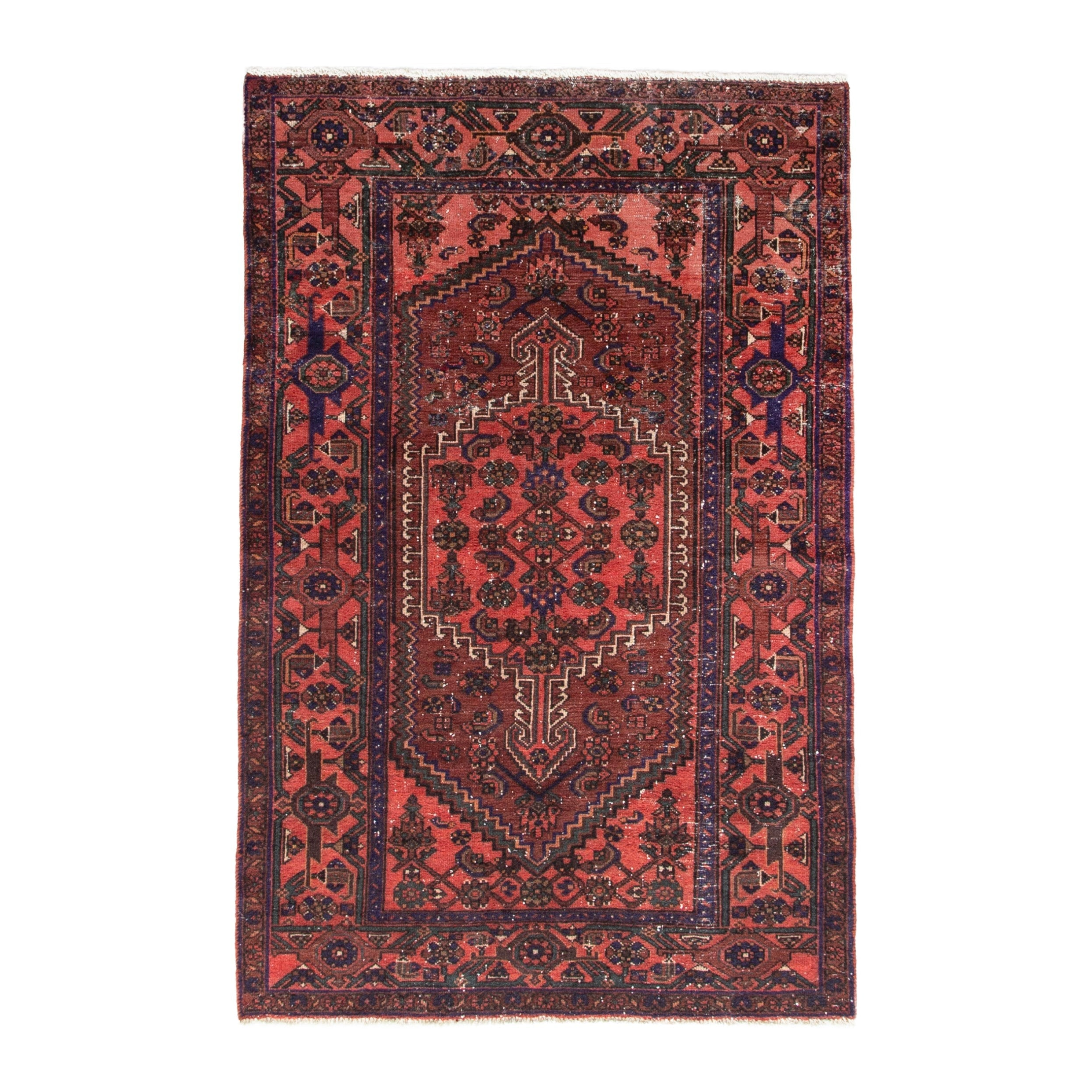 Persian Zanjan area rug in burgundy and rust, 4'6" x 6'11"