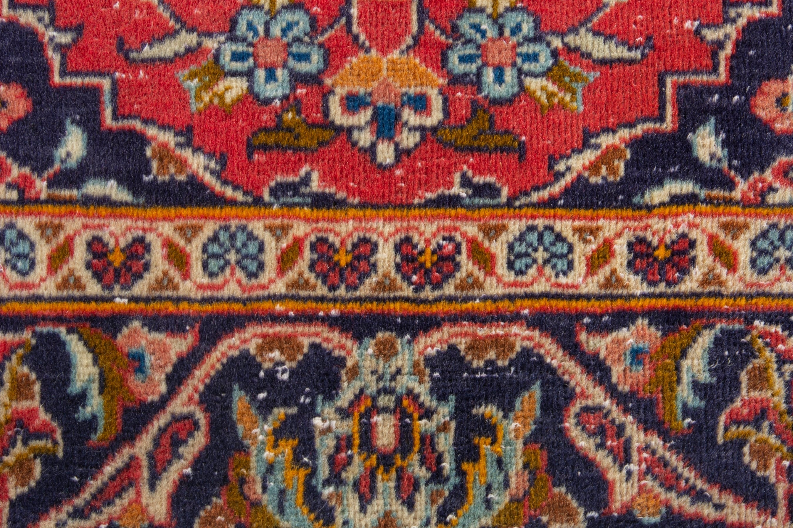 Persian Kashan accent rug in deep red and navy, view 10 of 17