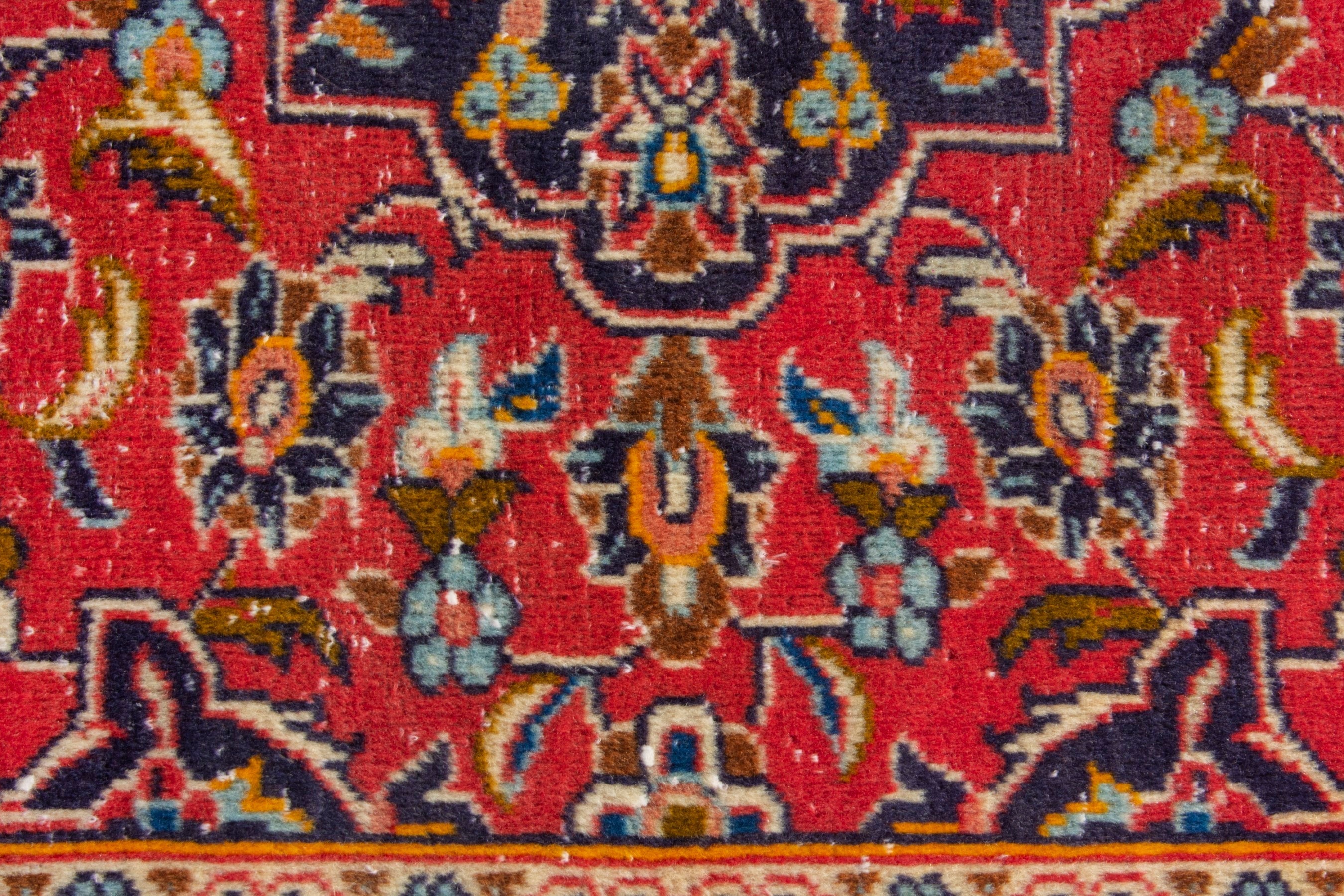 Persian Kashan accent rug in deep red and navy, view 12 of 17