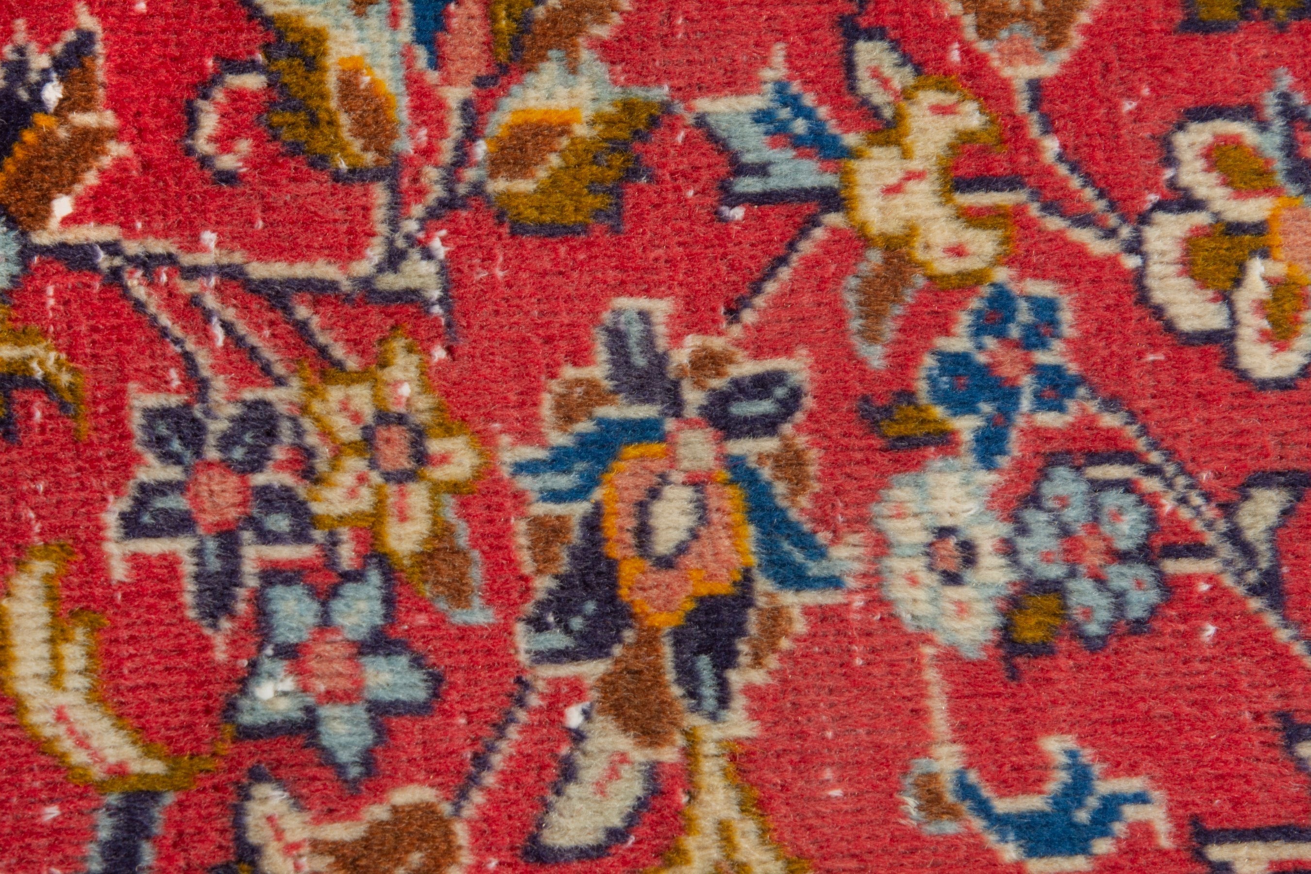 Persian Kashan accent rug in deep red and navy, view 13 of 17