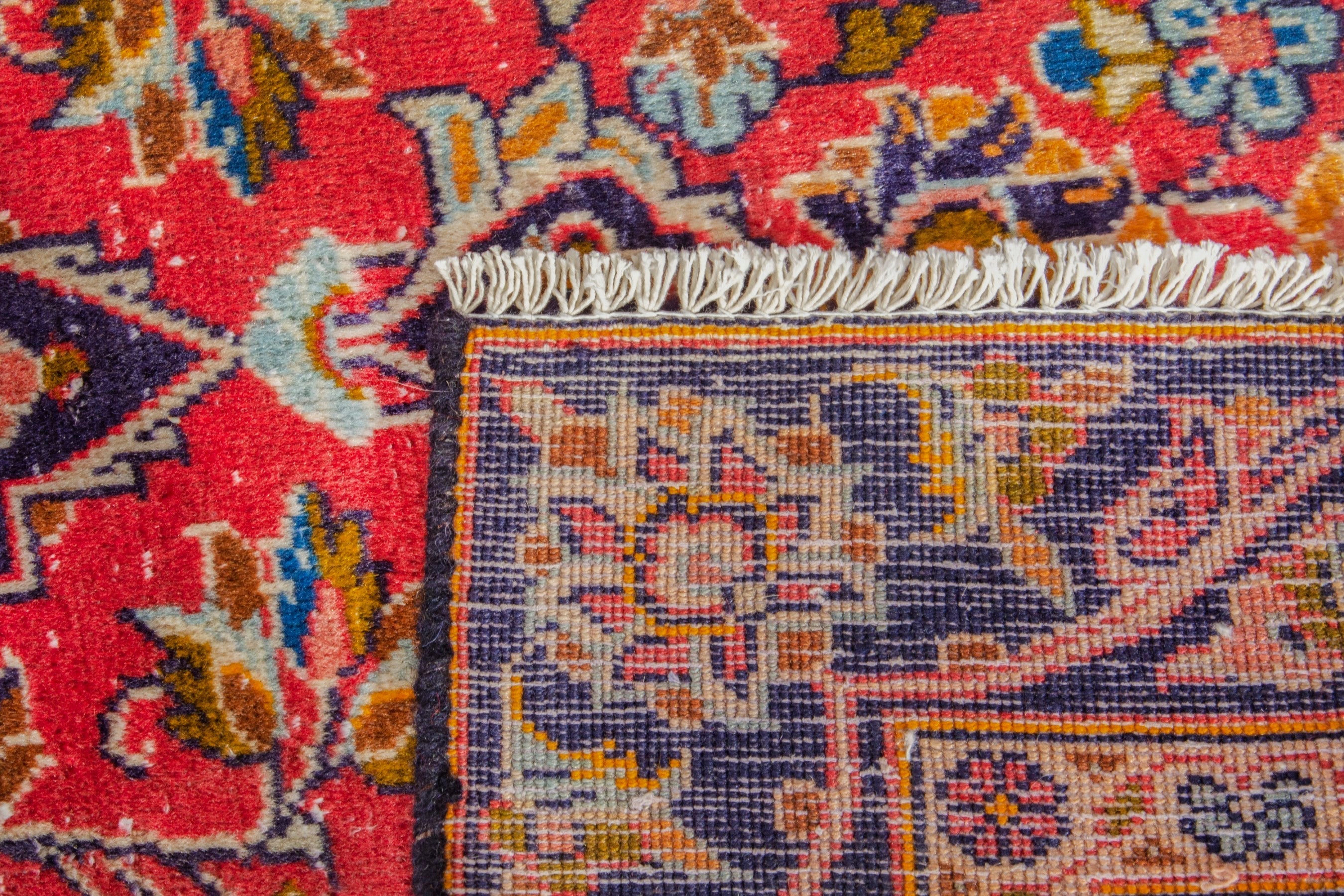 Persian Kashan accent rug in deep red and navy, view 17 of 17