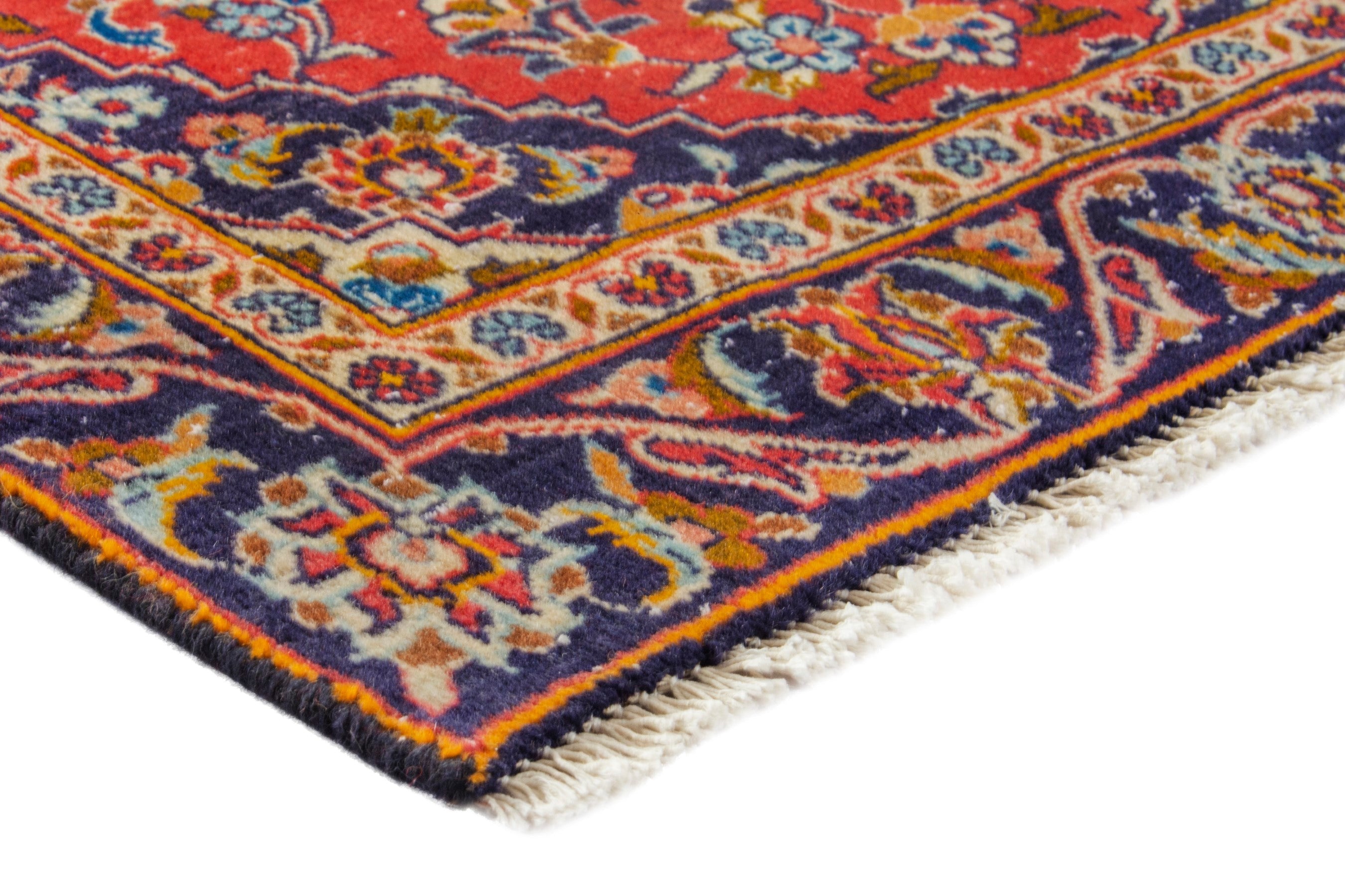 Persian Kashan accent rug in deep red and navy, view 4 of 17