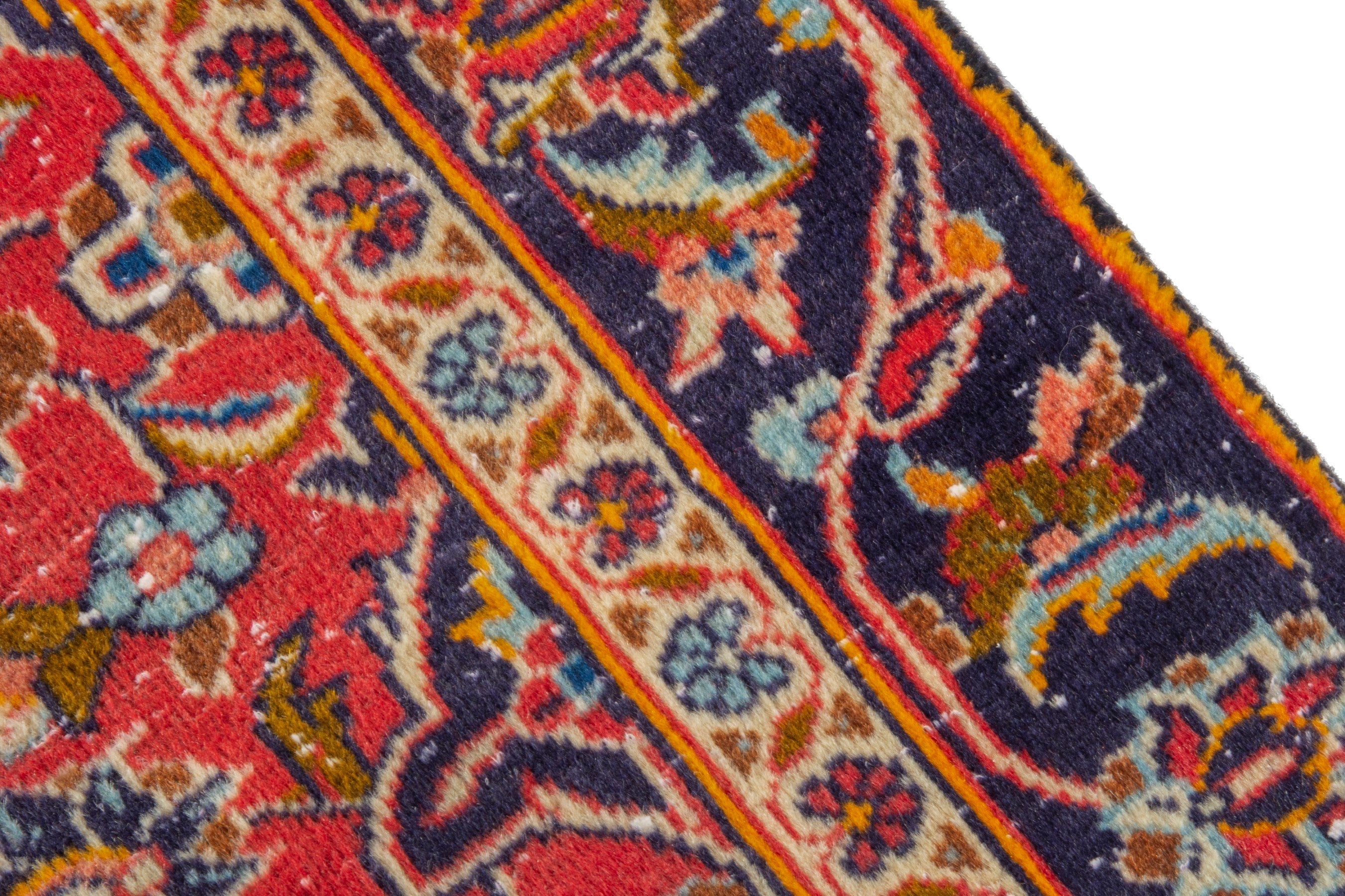 Persian Kashan accent rug in deep red and navy, view 7 of 17